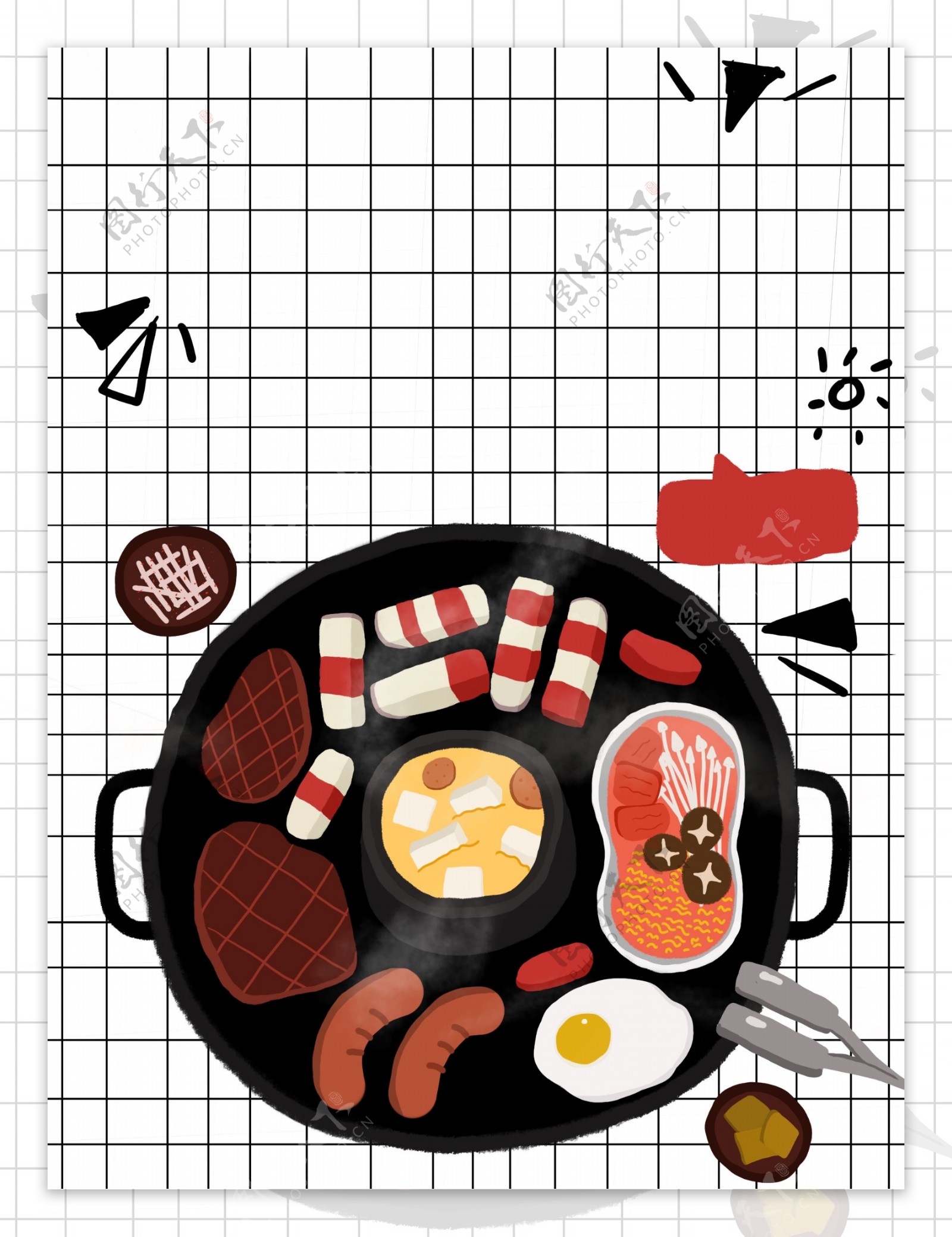 卡通手绘美味烤肉插画背景图