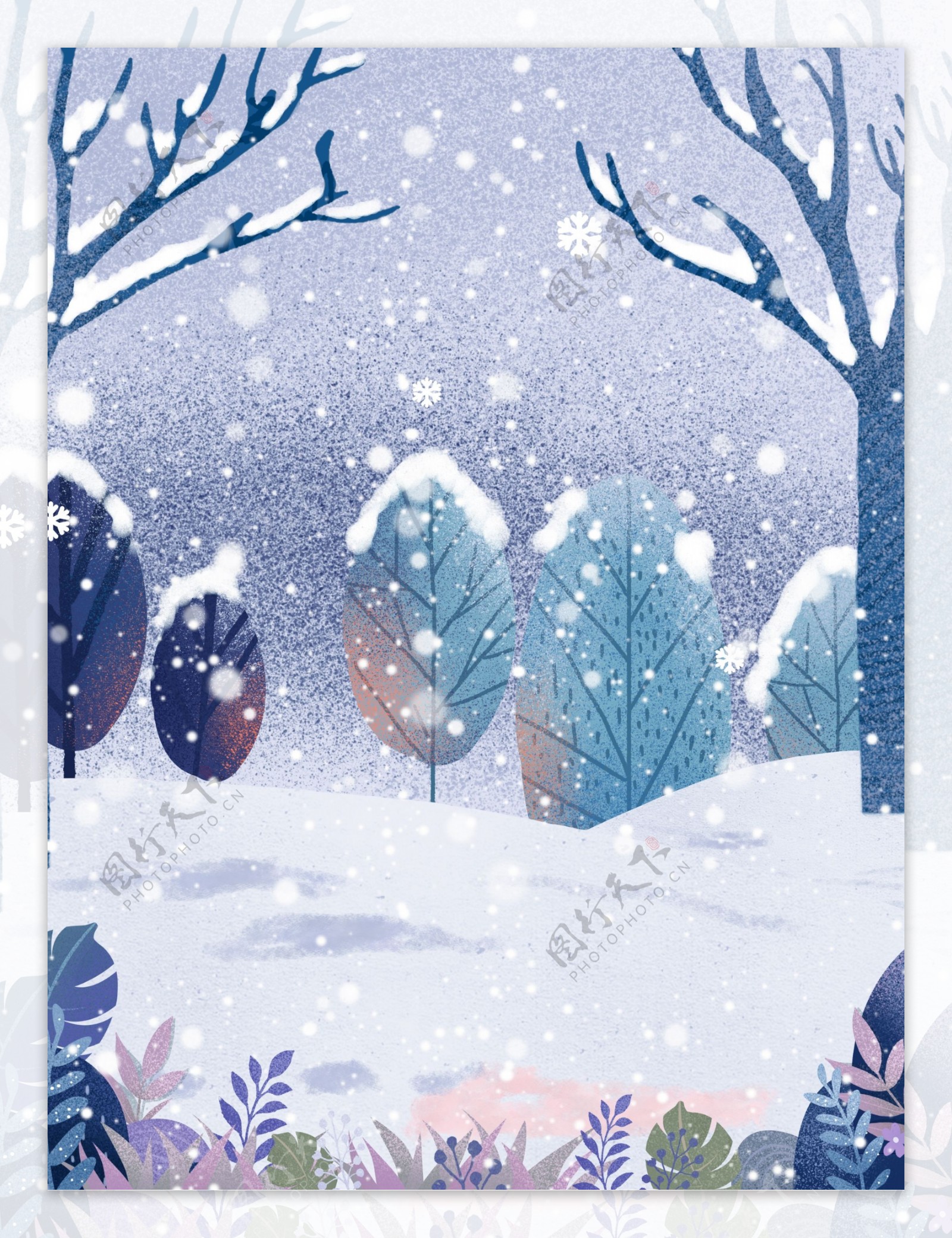 彩绘冬季树林背景设计