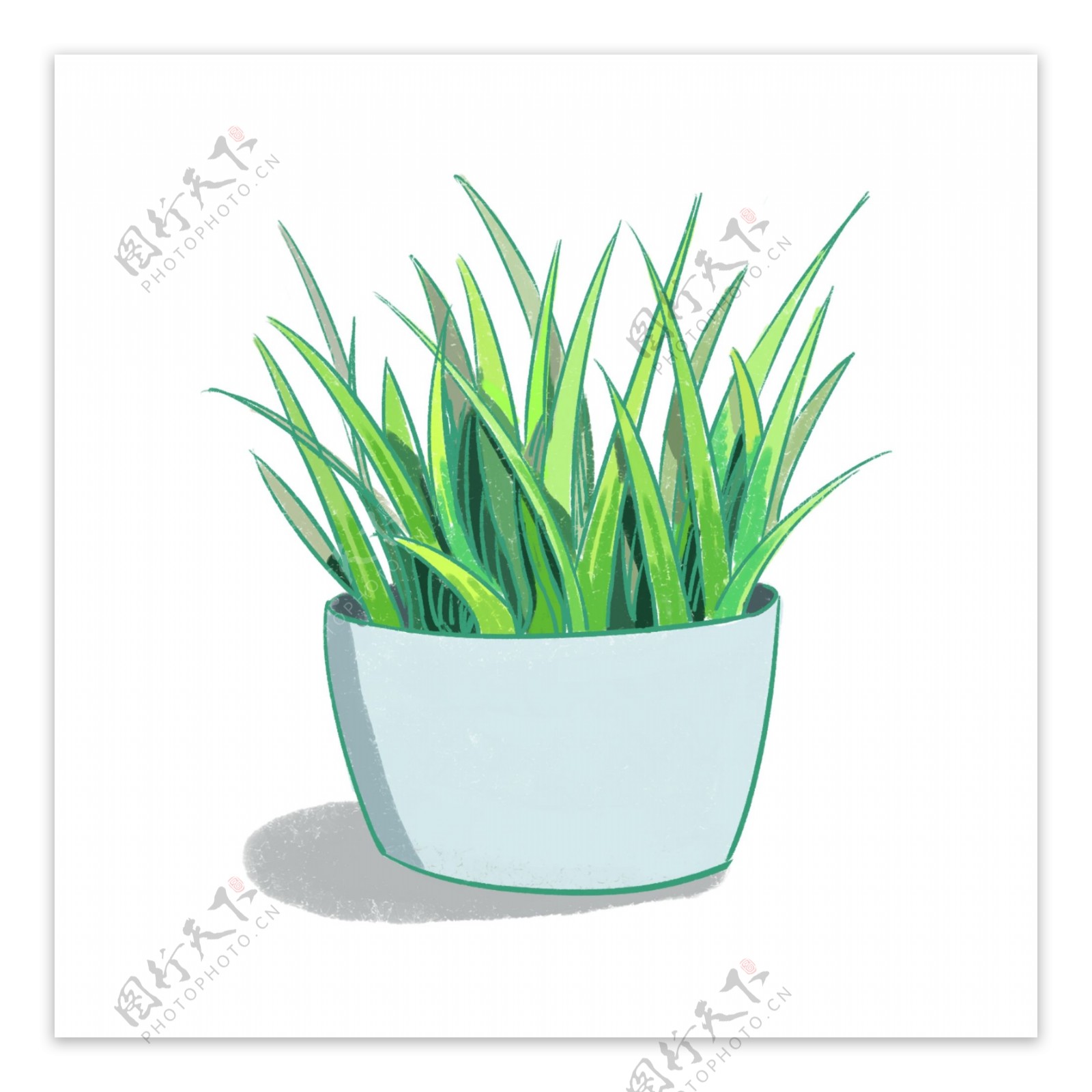 绿色小草植物手绘风小清新装饰图案