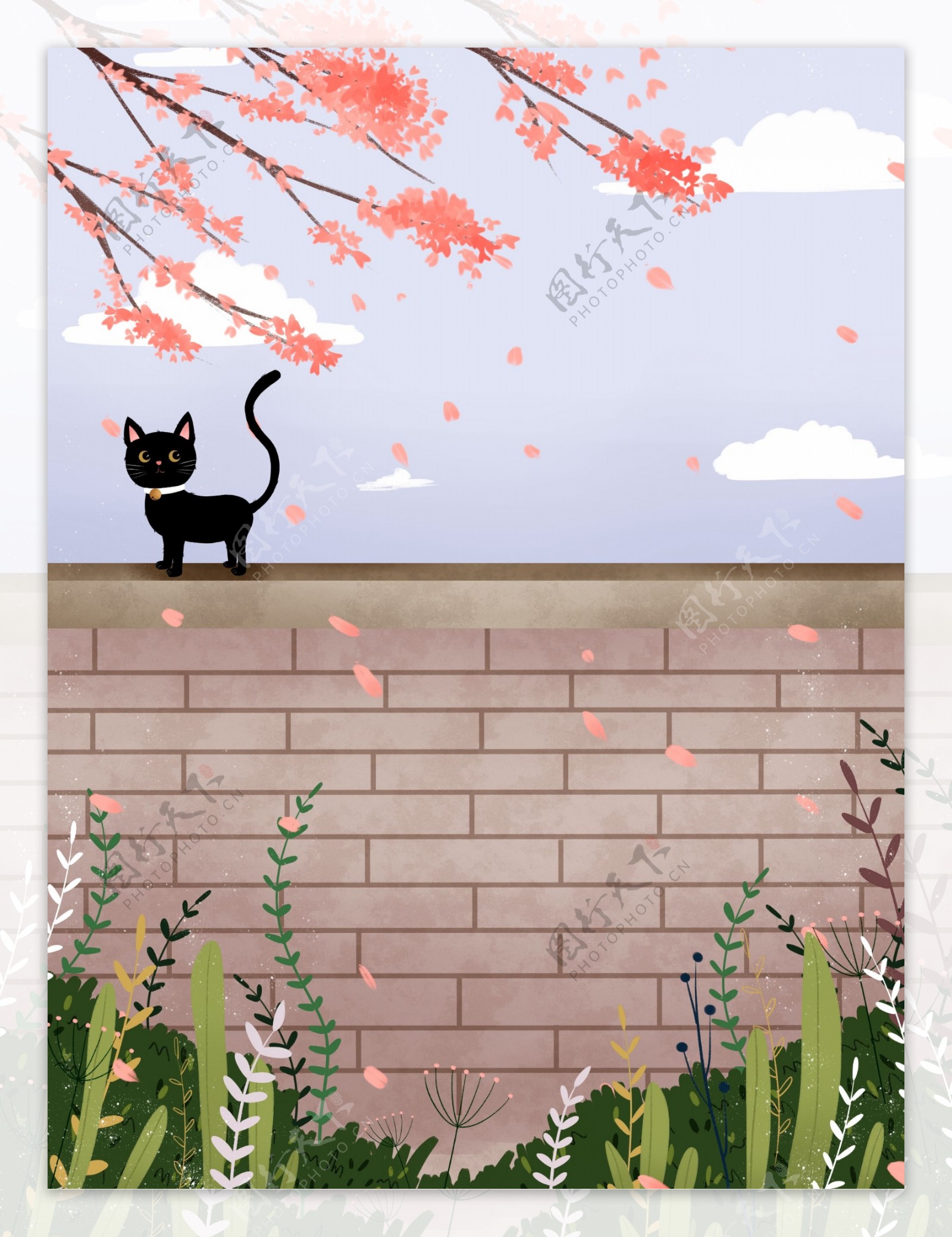 围墙上的黑猫背景设计