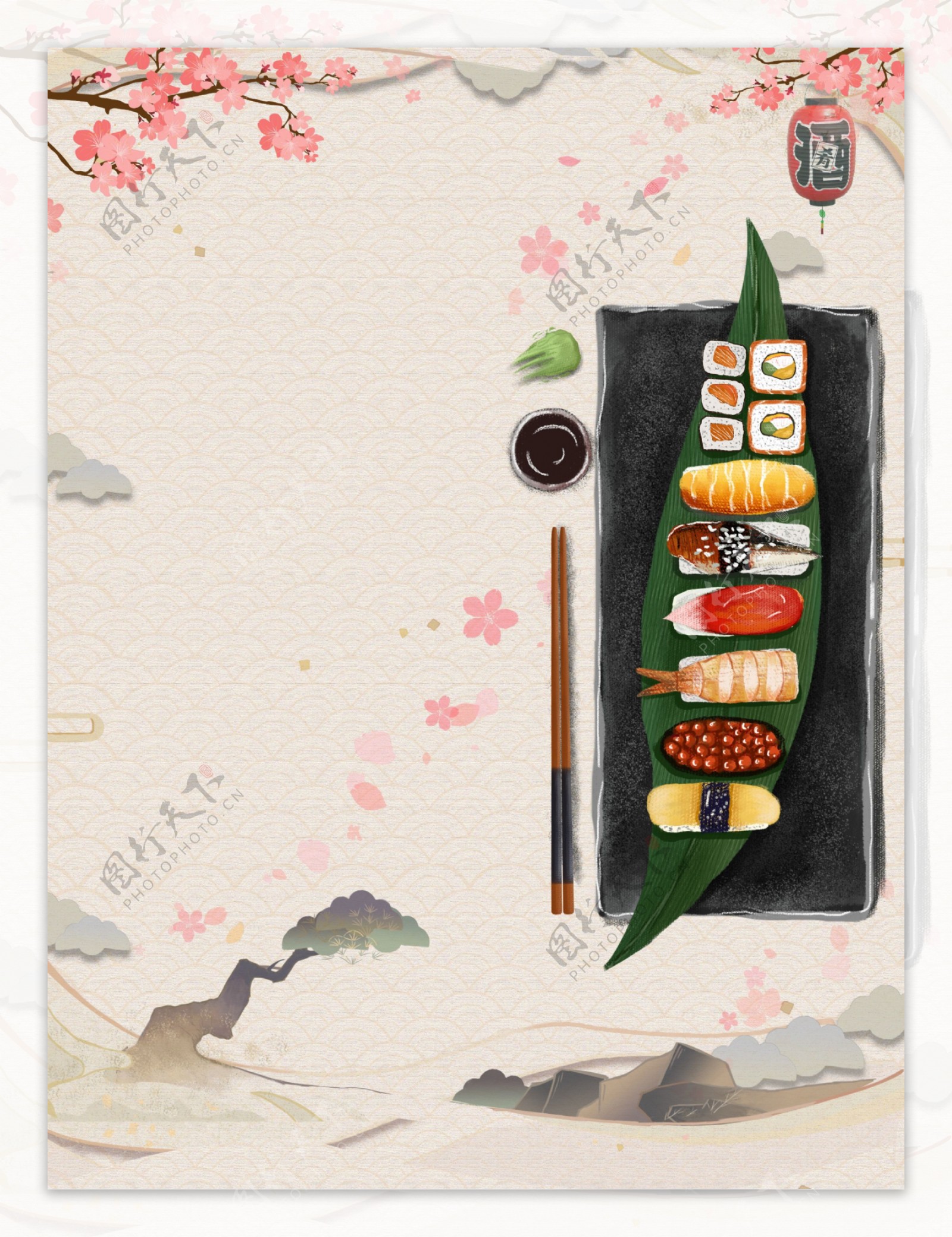 手绘日本料理寿司美食宣传背景