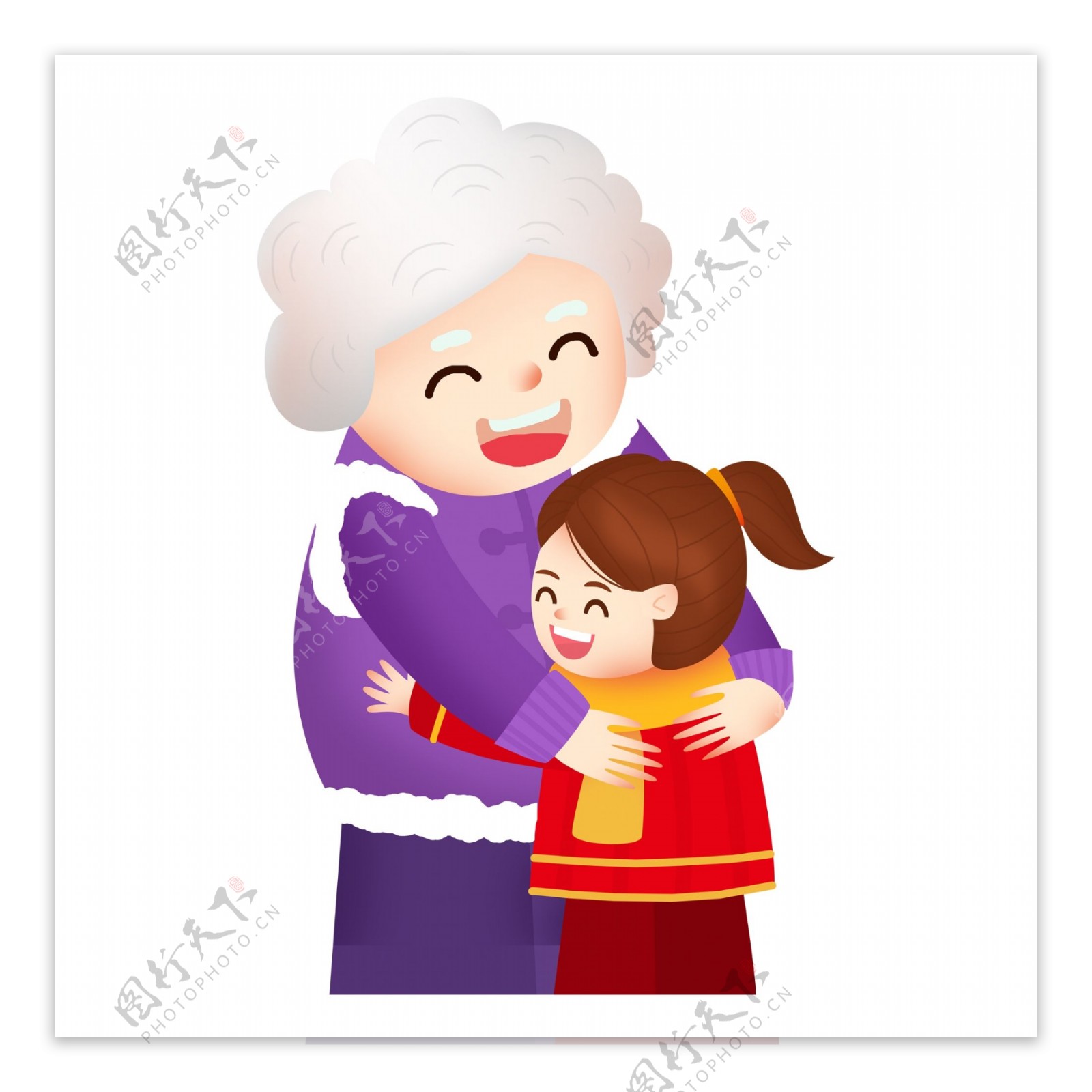 老奶奶抱孙女透明元素