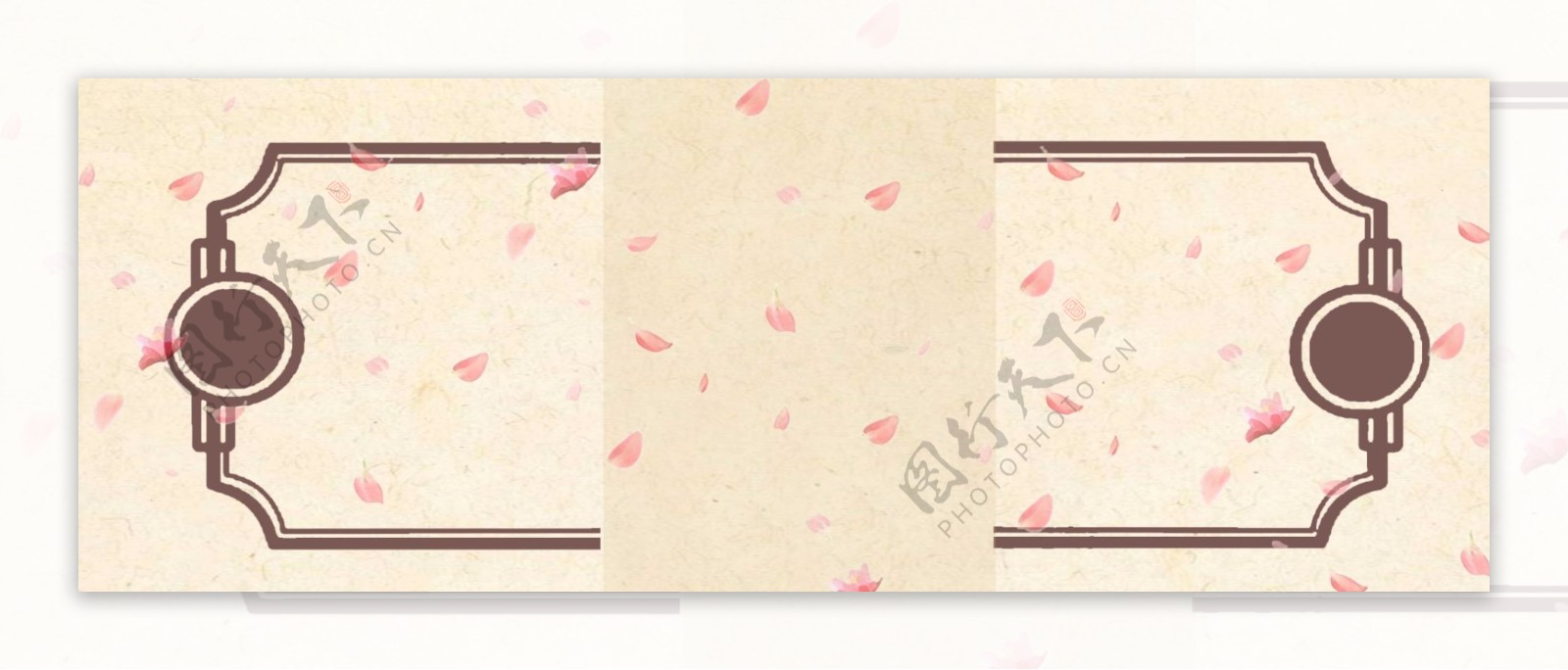 中国风宣纸纹理桃花边框横条背景