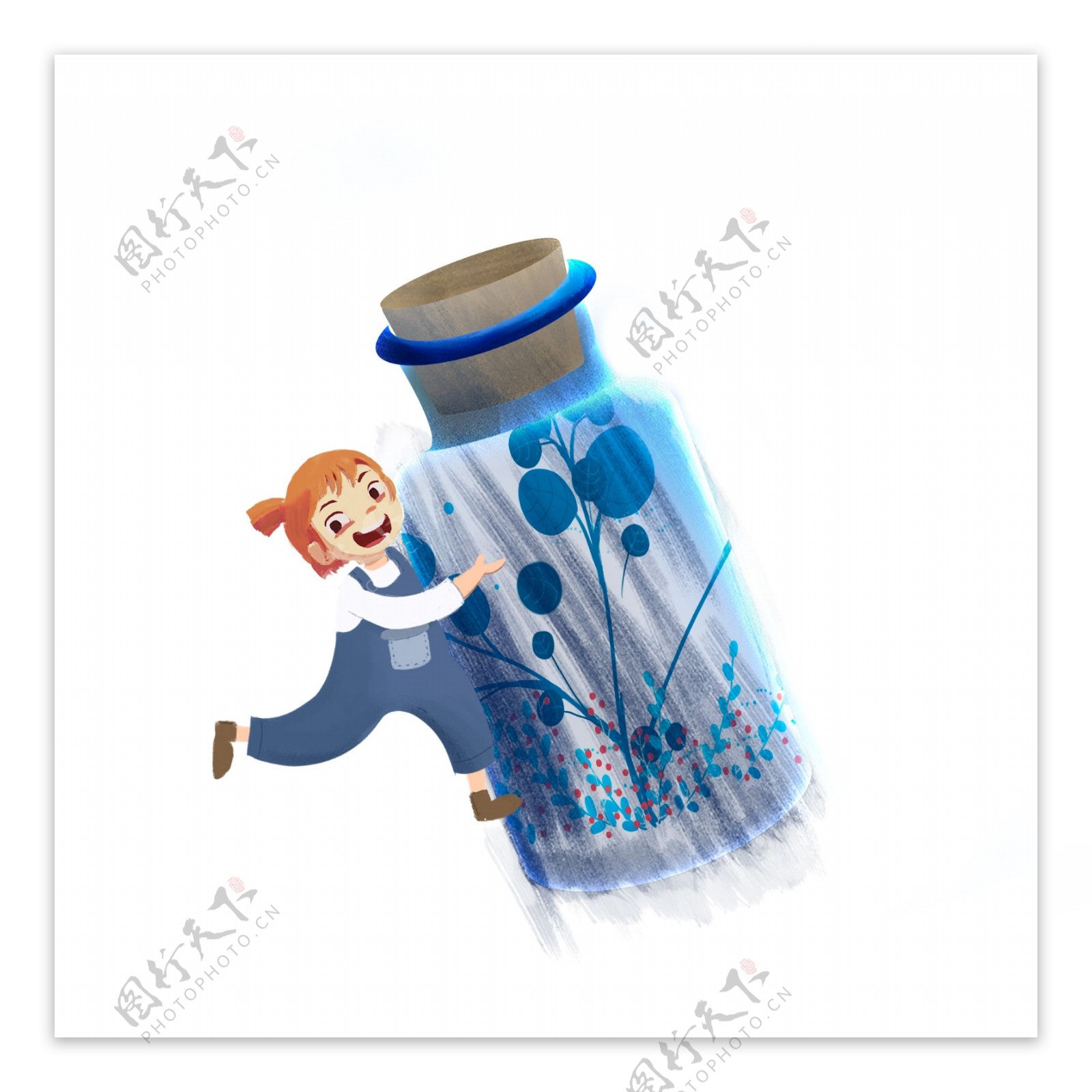 卡通手绘扛着瓶子的小女孩