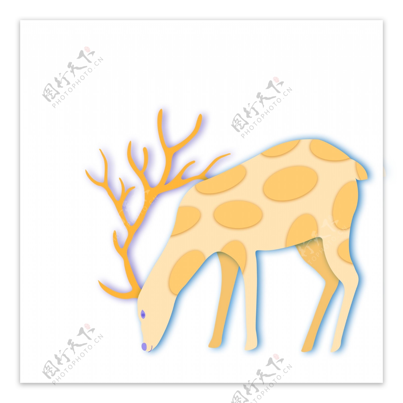 卡通手绘低头的小鹿动物设计