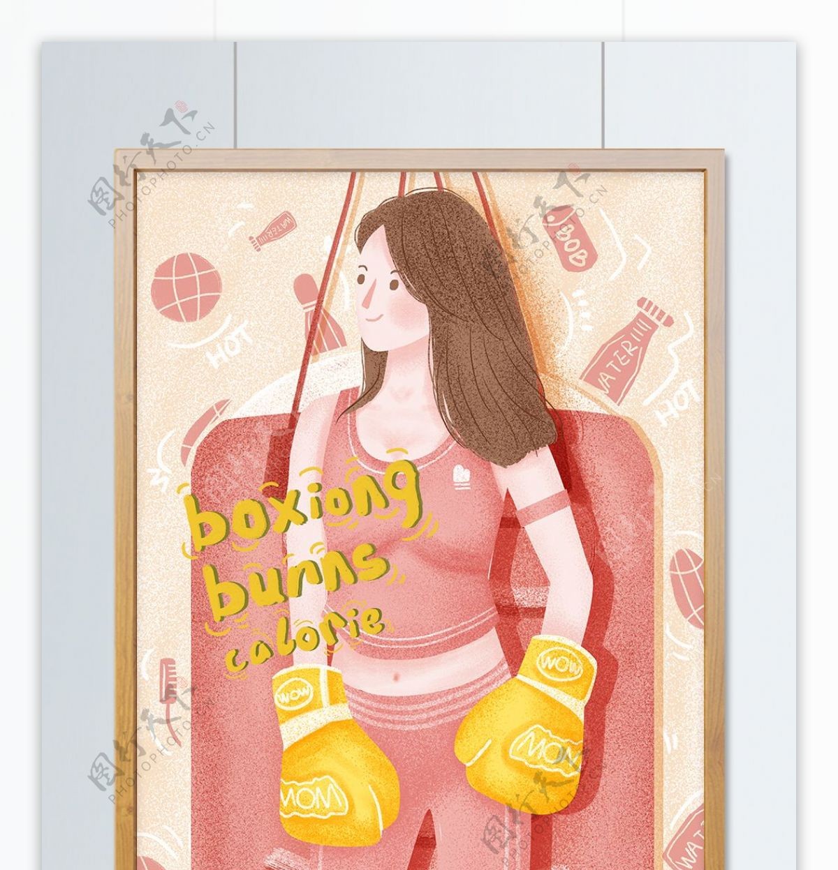 个性小姐姐健身拳击燃烧卡路里创意海报