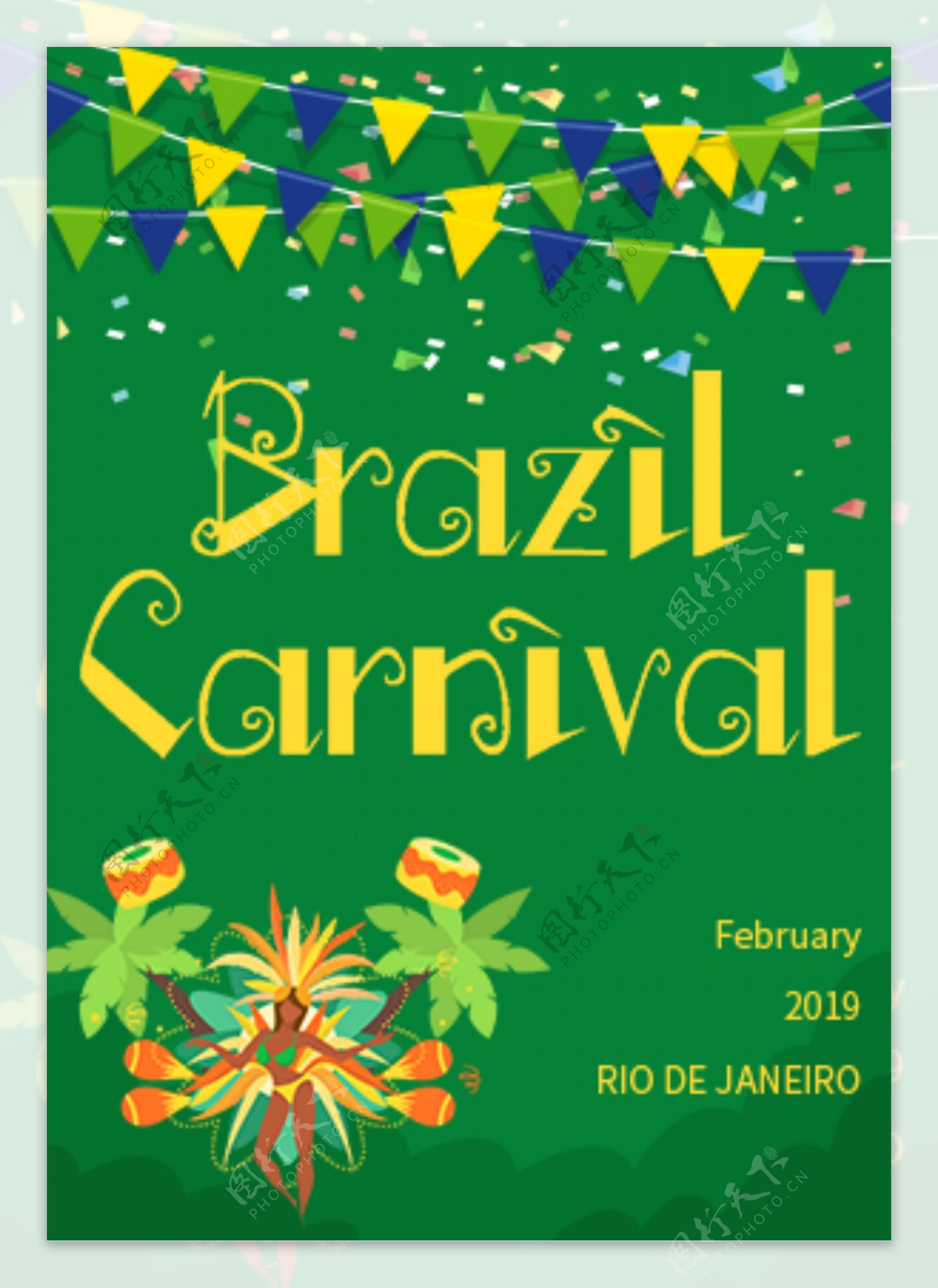 巴西狂欢节的绿色激情平风海报