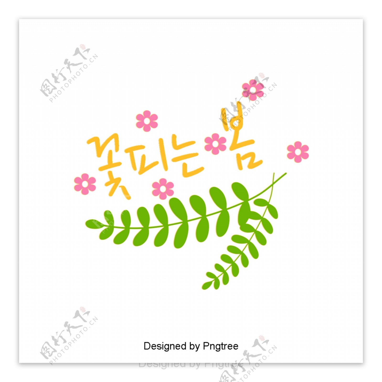 春天的花朵绽放绿色和粉红色的花朵美丽的字体设计