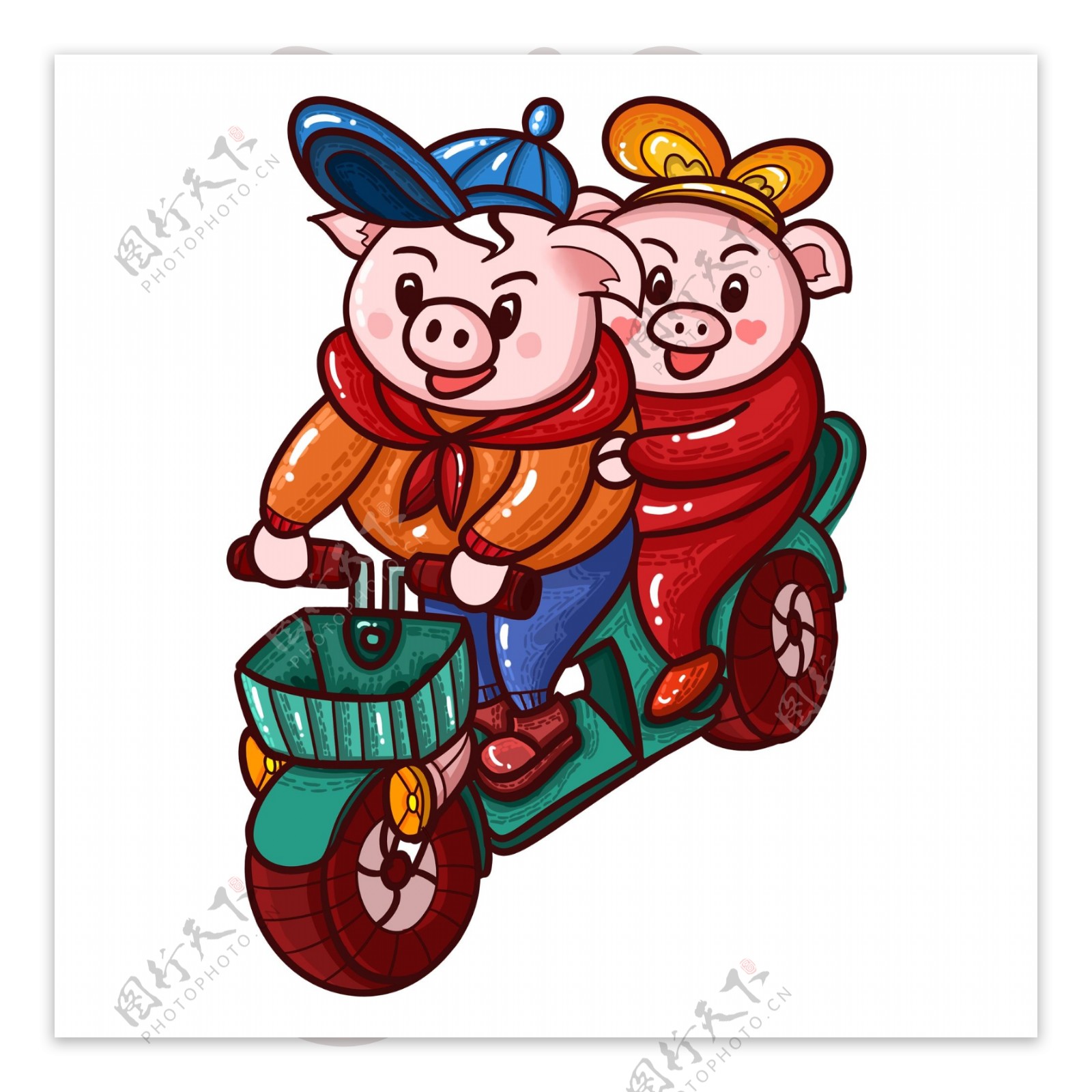 卡通骑摩托车的小猪装饰素材
