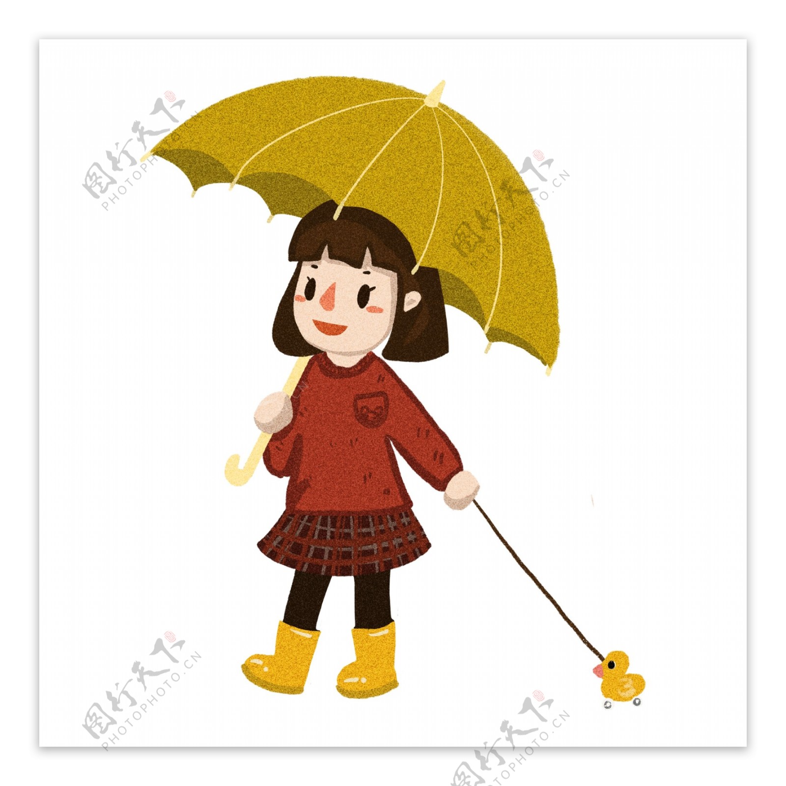 打伞的可爱少女png元素