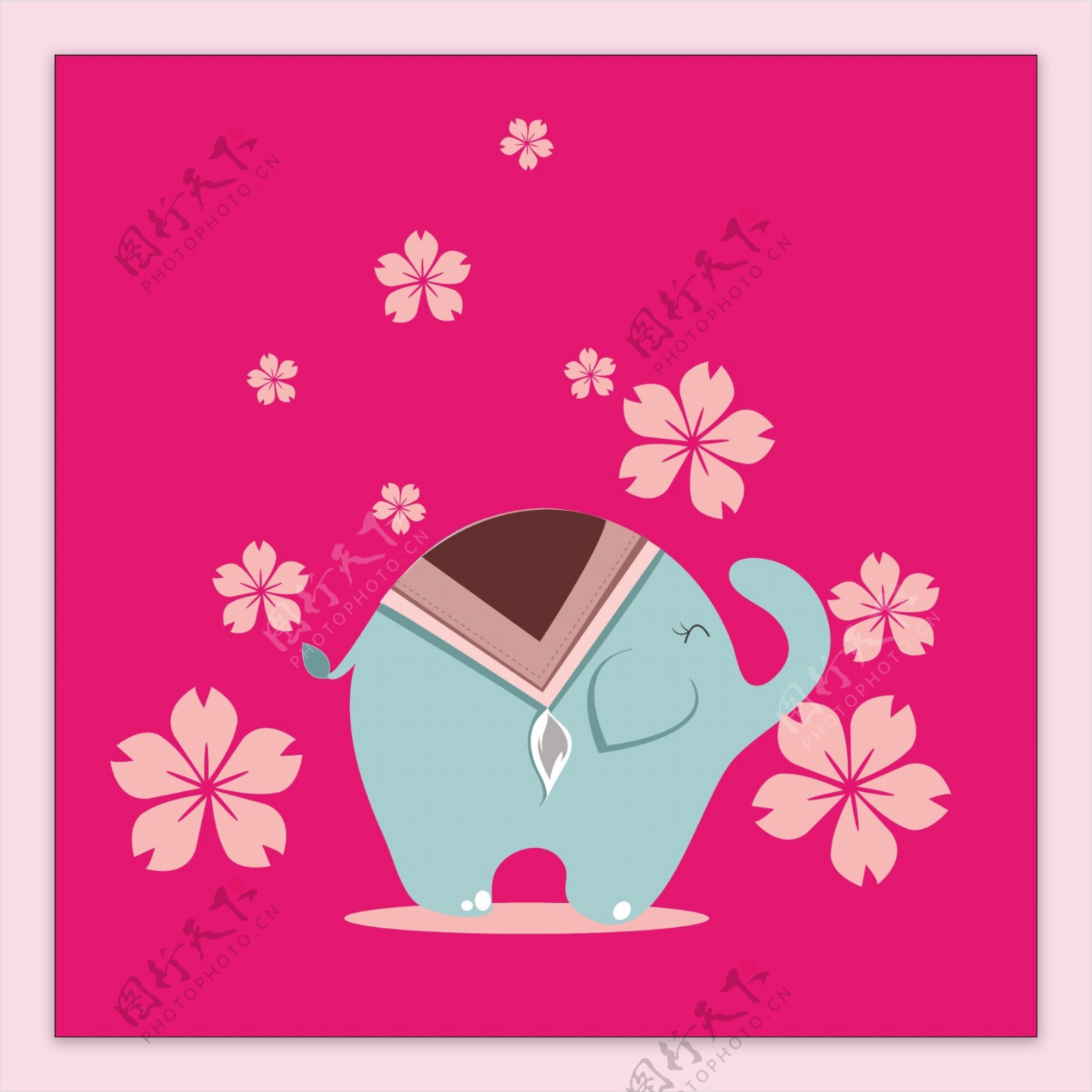 蓝色大象粉红色花背景颜色看珠宝的笑容