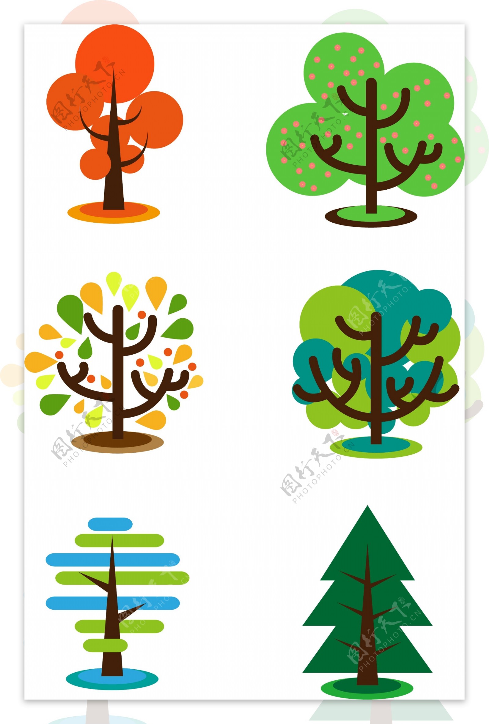 春夏秋冬手绘卡通矢量背景元素各种树