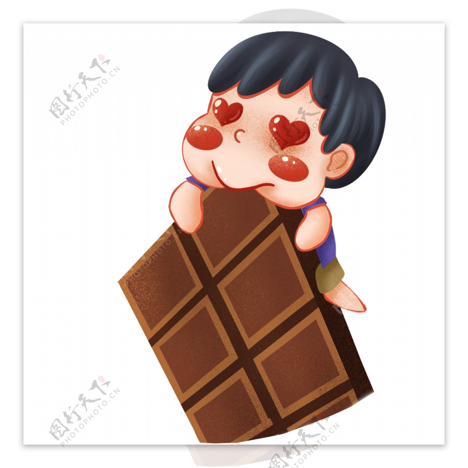 卡通可爱吃巧克力的男孩