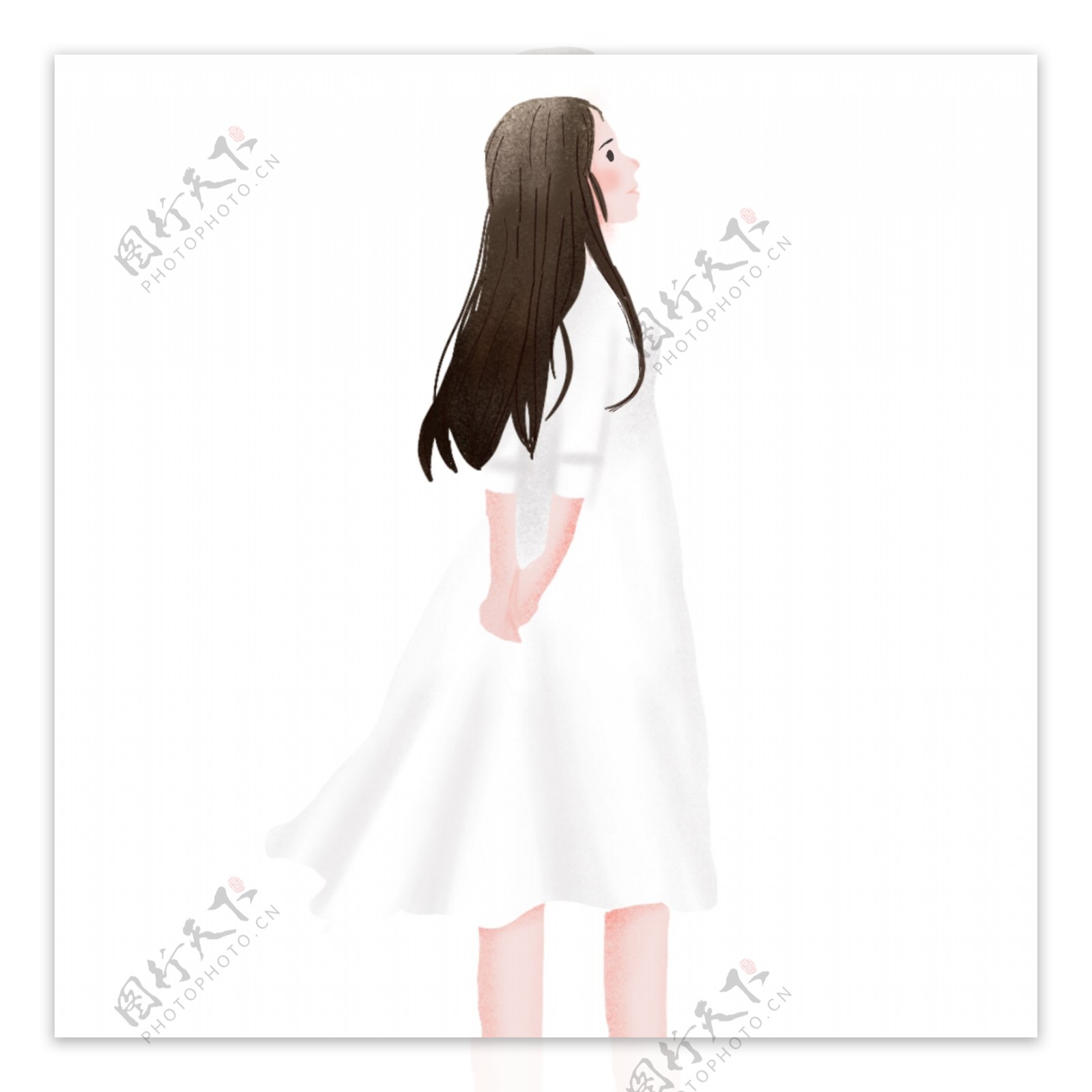清新手绘穿白裙的少女设计