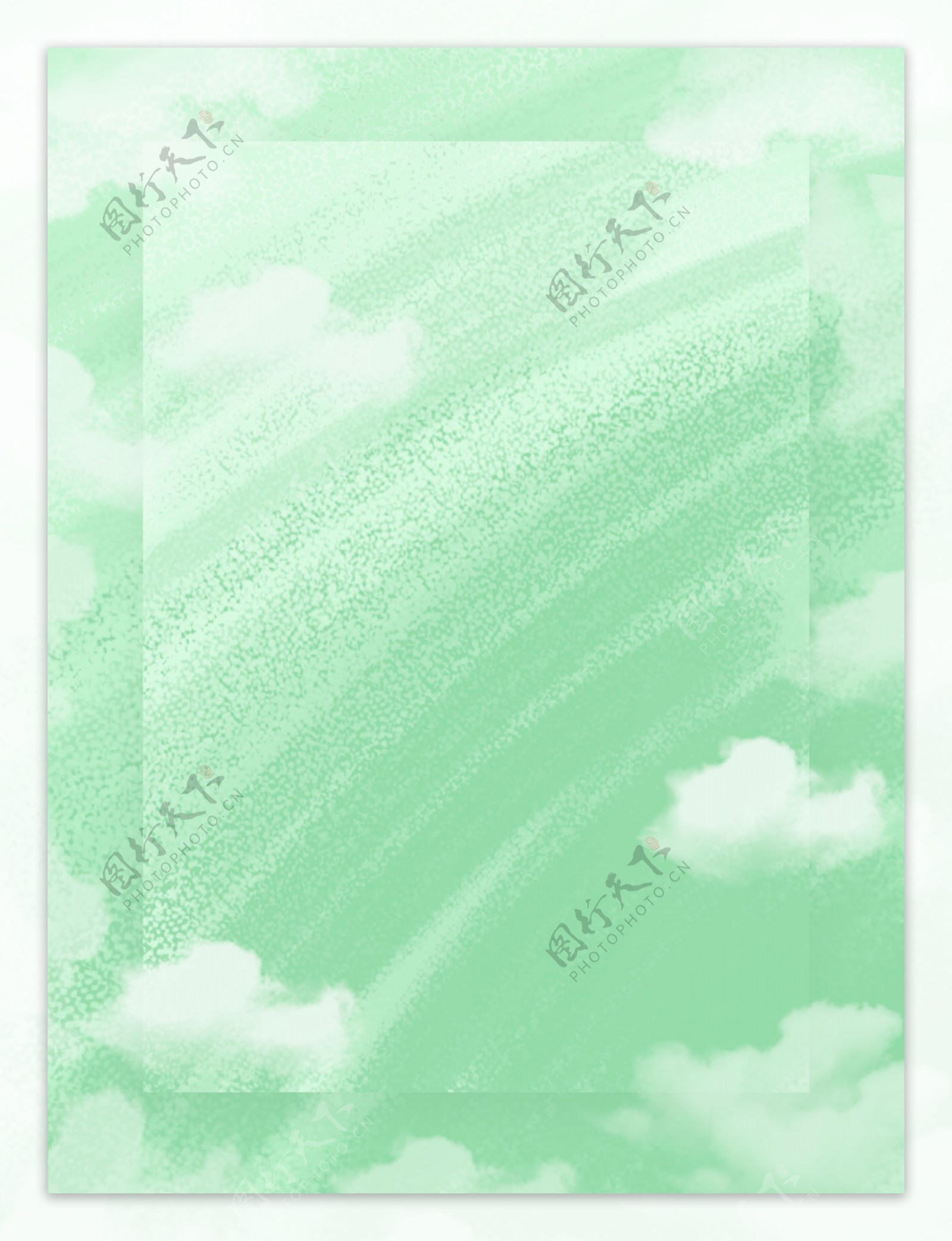原创手绘绿色水彩清新云朵贺卡背景