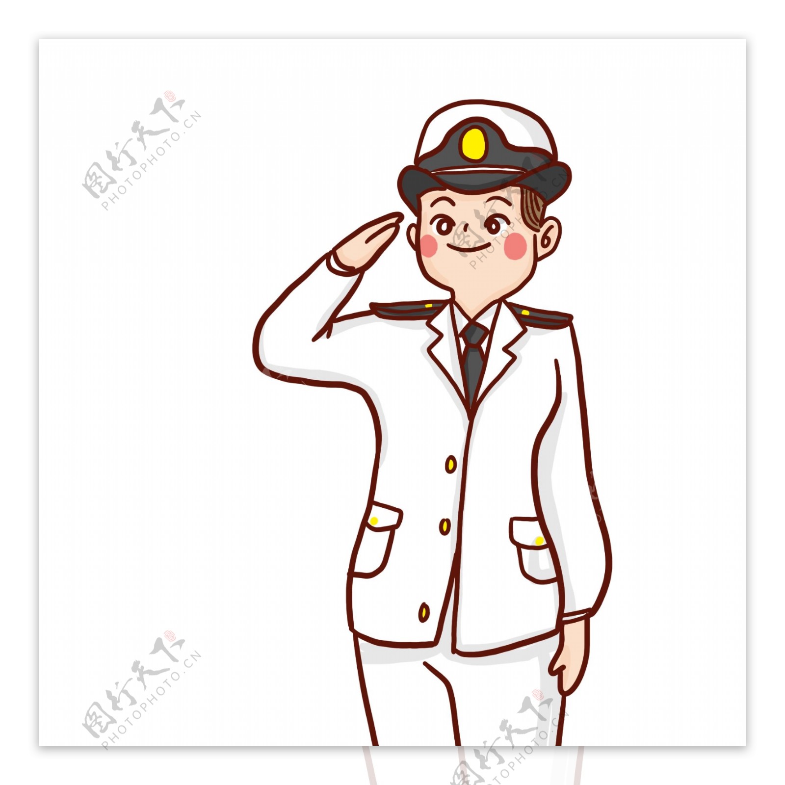 卡通手绘敬礼的海军人物插画