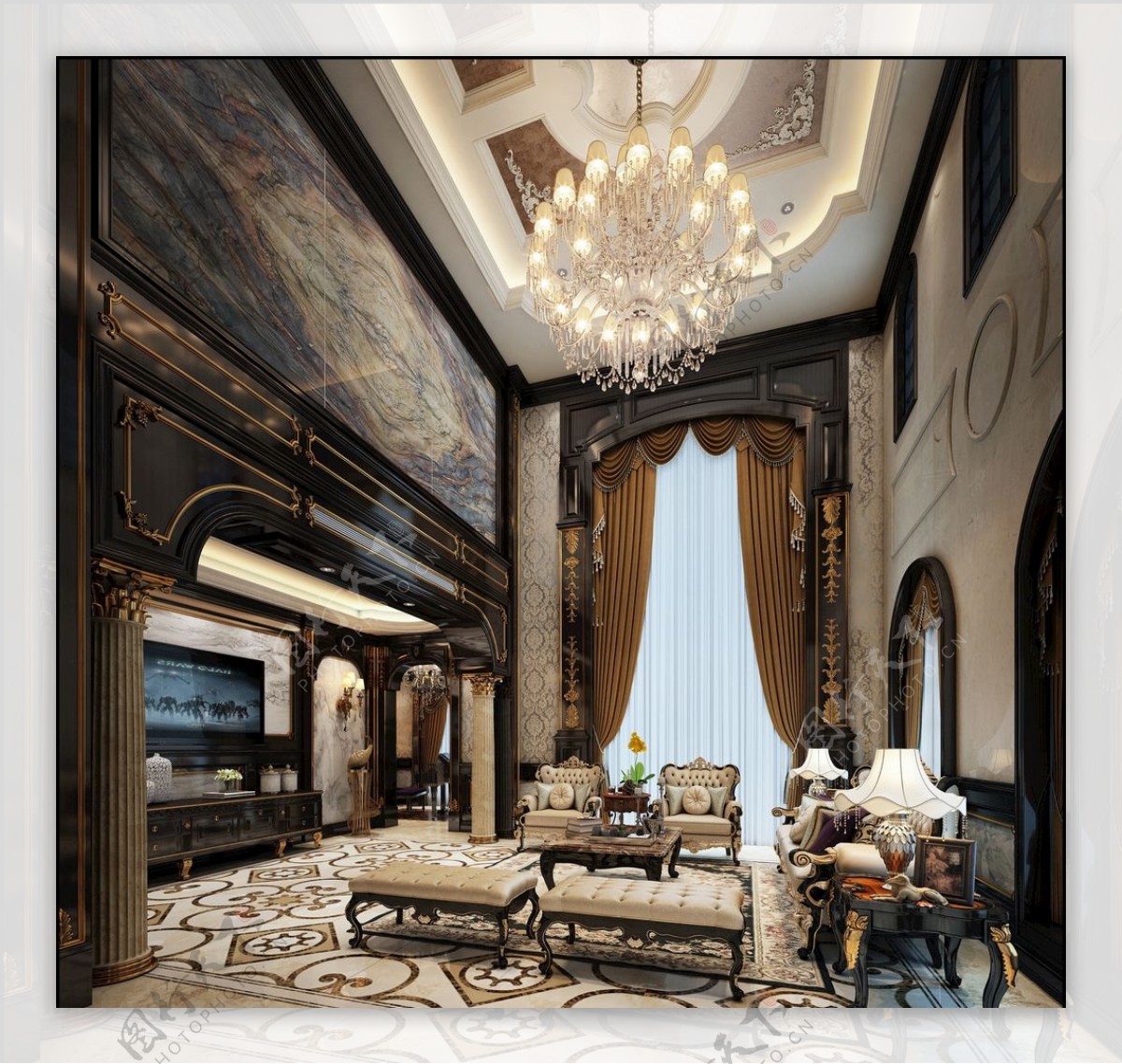 奢华欧式别墅客厅效果图3D模型