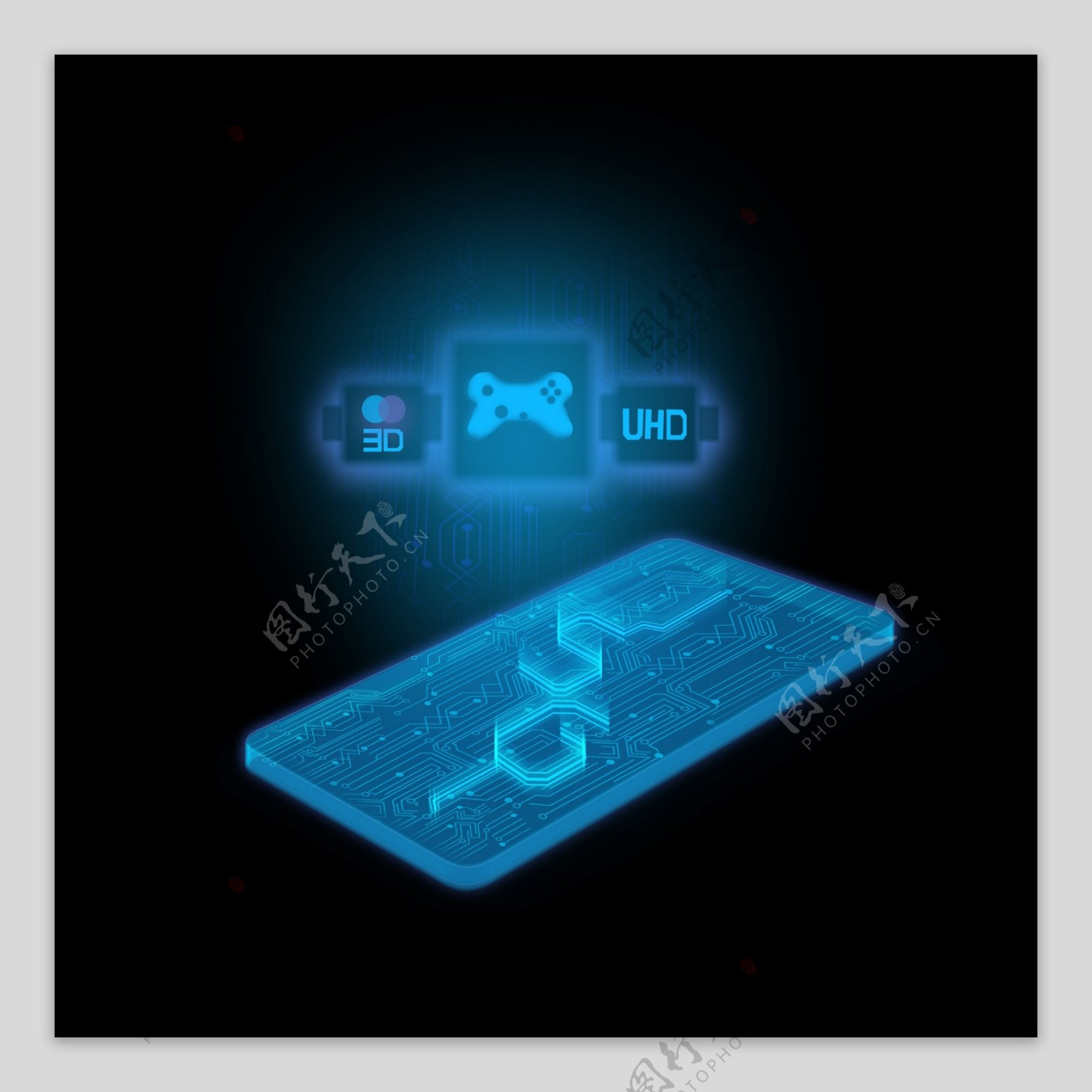 5G手机电子纹路蓝色发光未来科技风图案