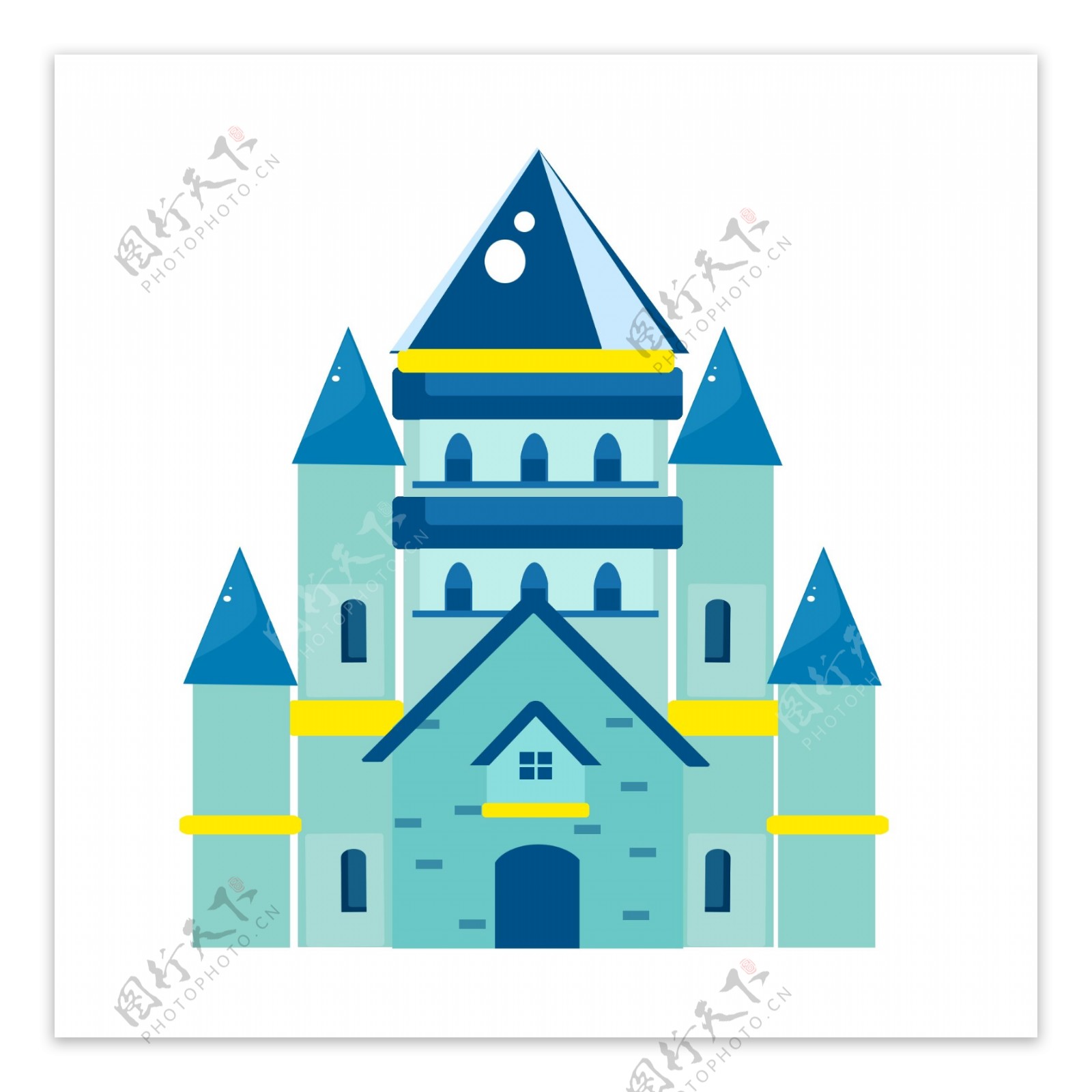 手绘欧式卡通梦幻城堡建筑蓝色小清新元素