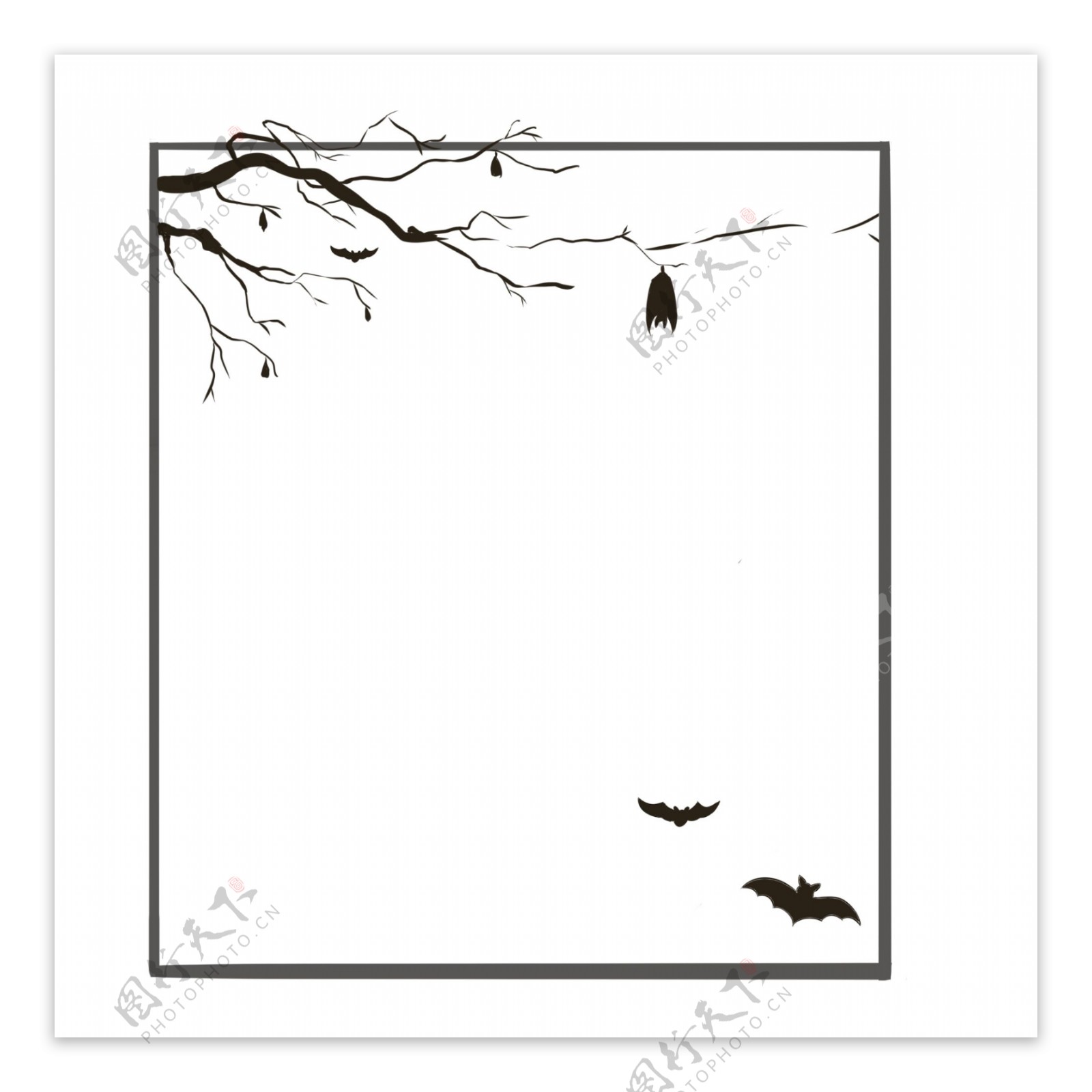 树干蝙蝠边框插画