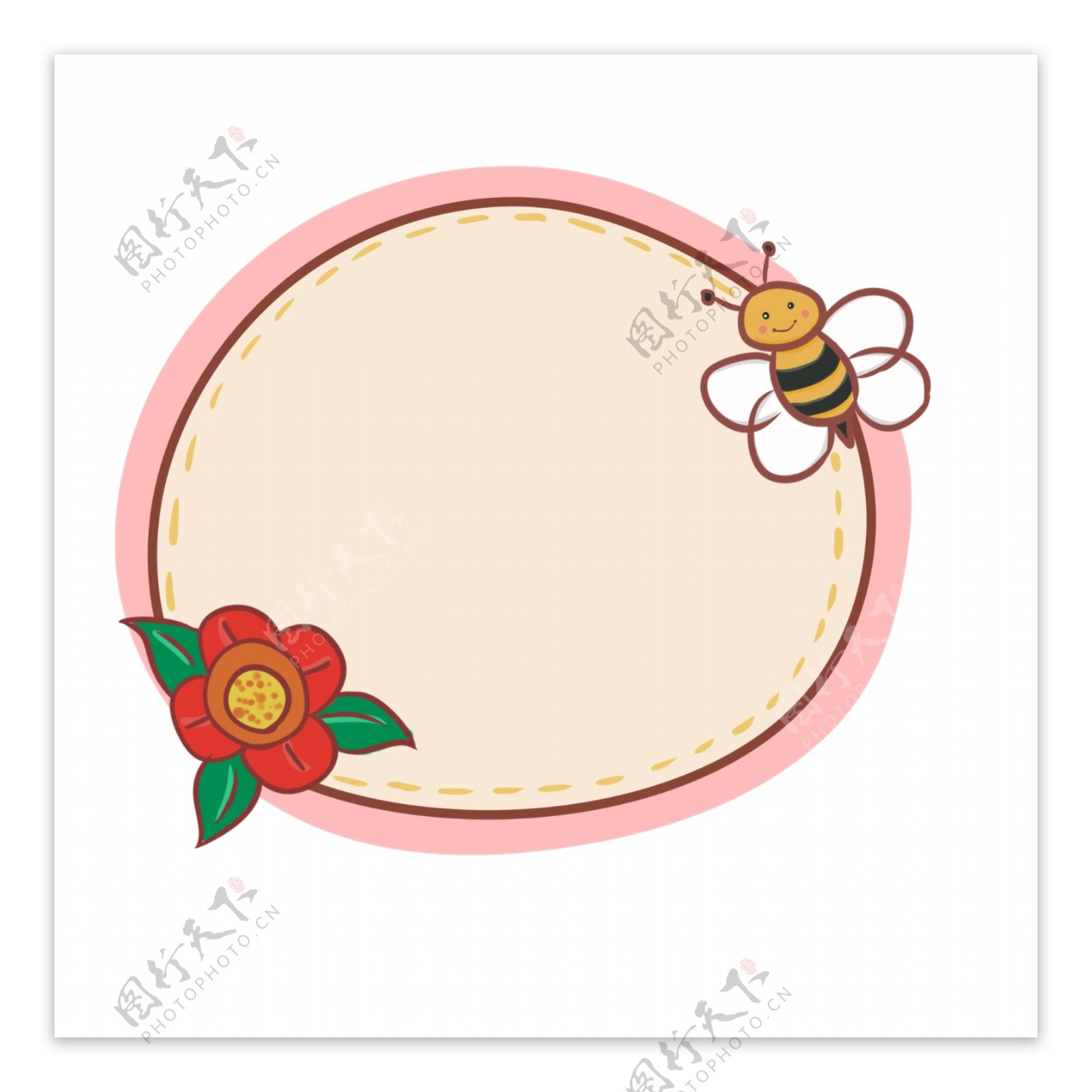 卡通花朵蜜蜂边框插画