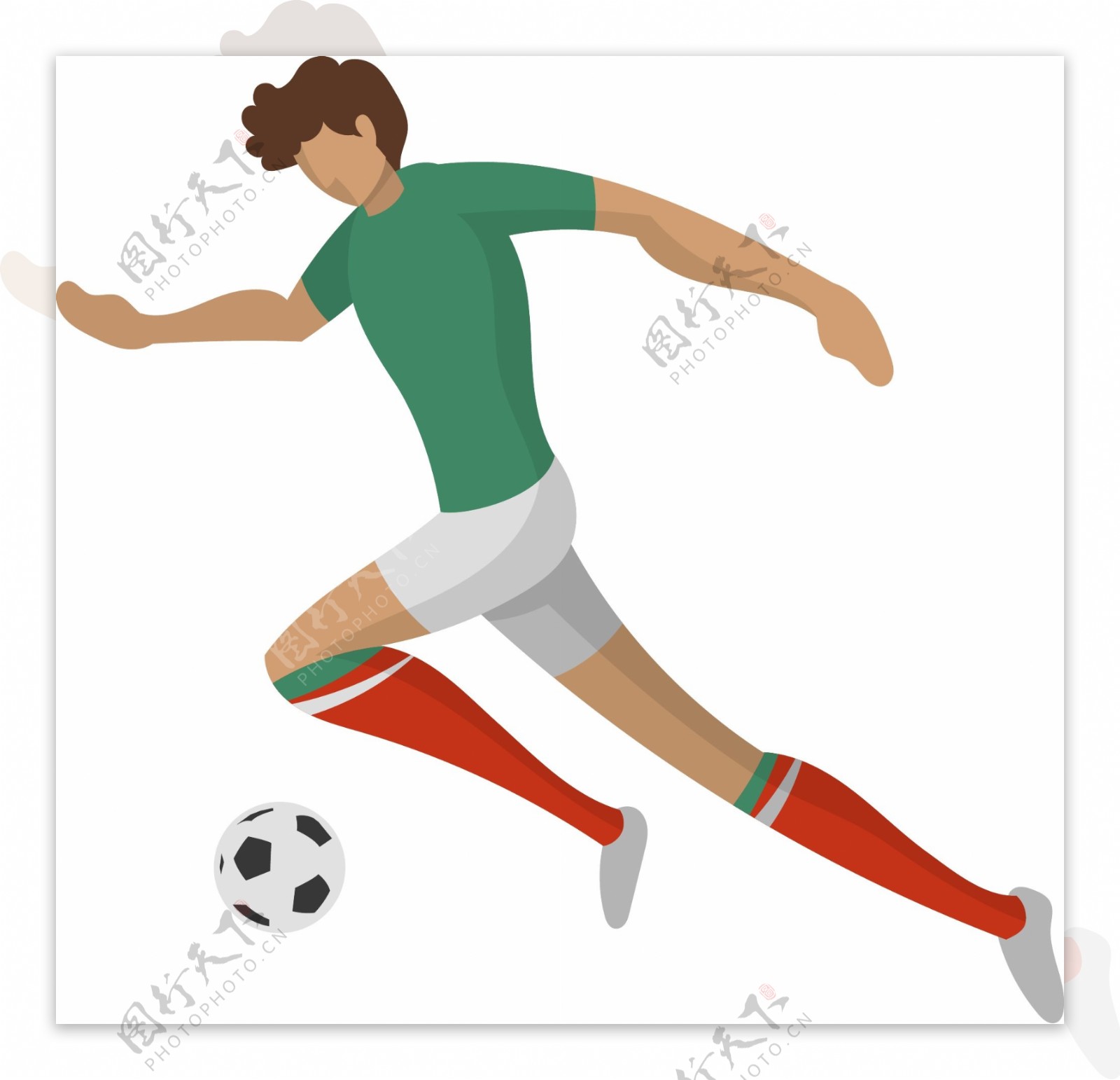 俄罗斯世界杯绿色卡通运球人物矢量图案