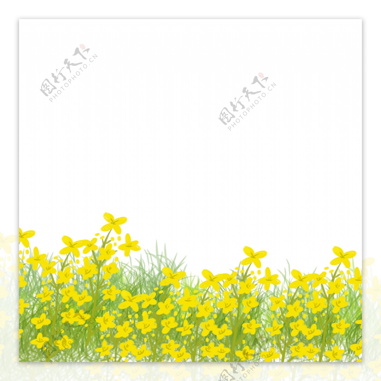 开满油菜花的山坡手绘风景花朵花插画图片-千库网