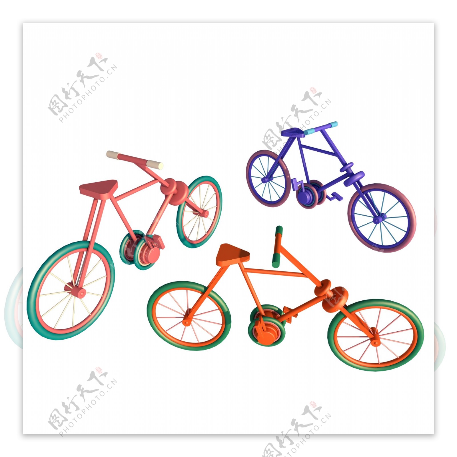 C4D立体彩色脚踏自行车