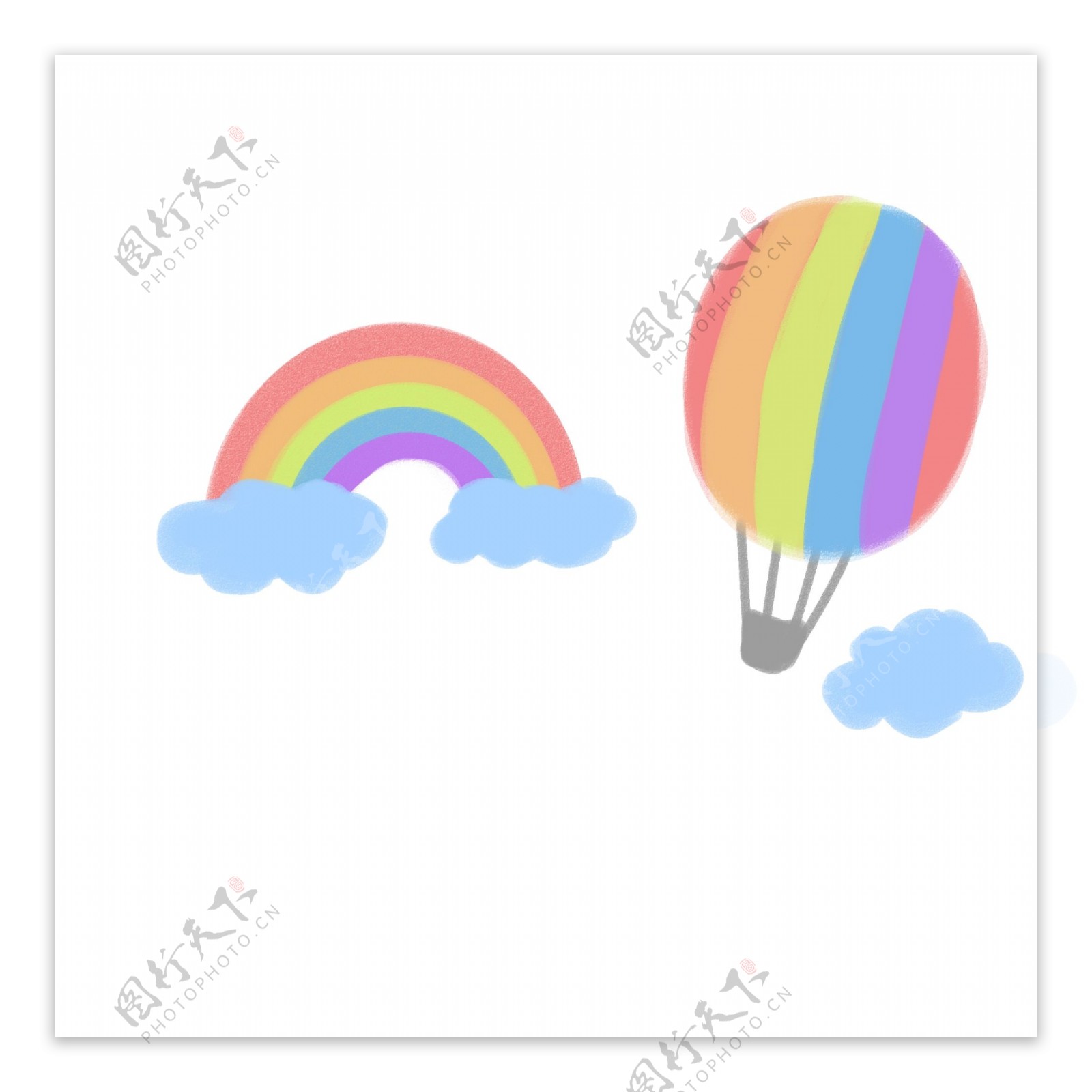 可爱插画风彩虹中漂浮热气球图案