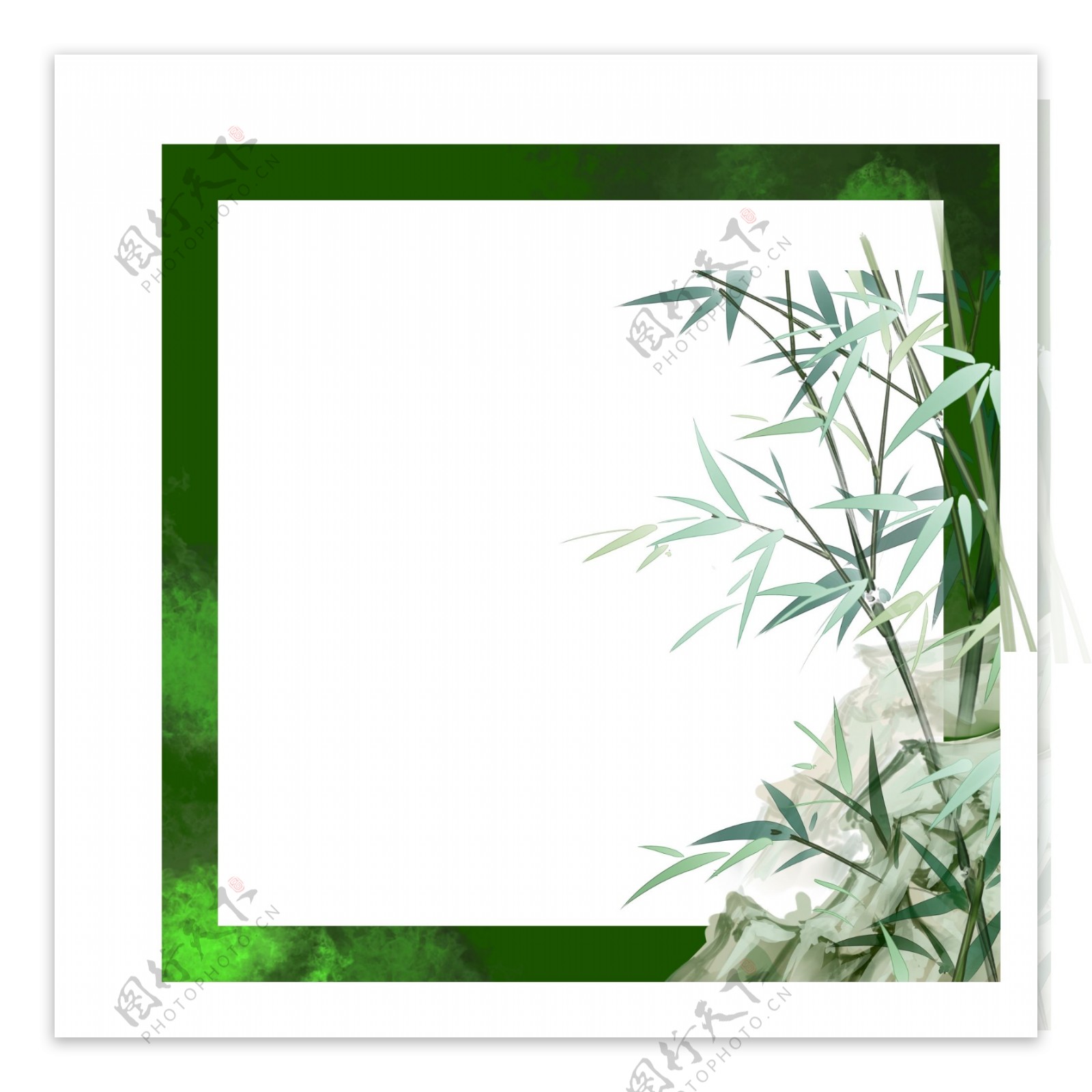 情人节竹子绿色方形边框