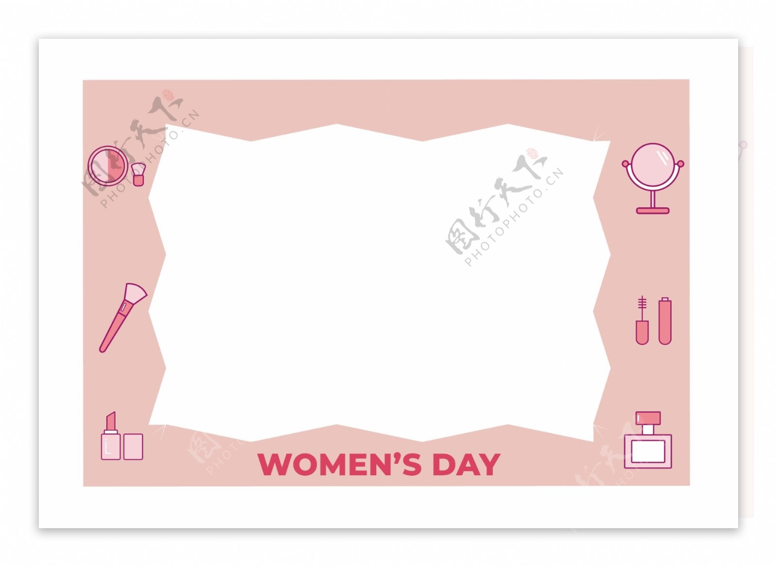 三八妇女节可爱粉色化妆品元素边框矢量免抠素材