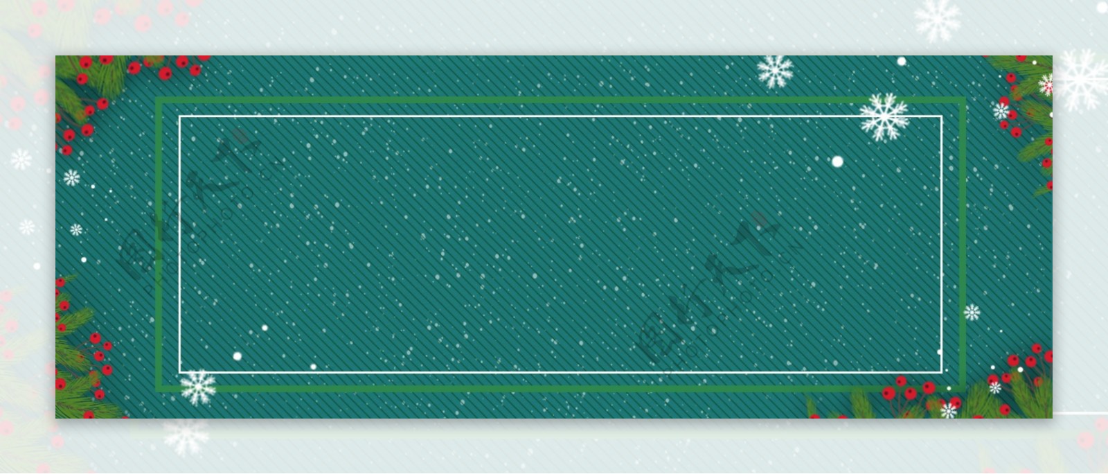 圣诞雪花线框绿色背景Banner