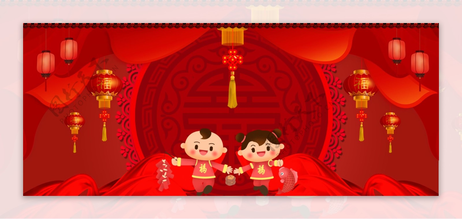 红色喜庆年货节banner