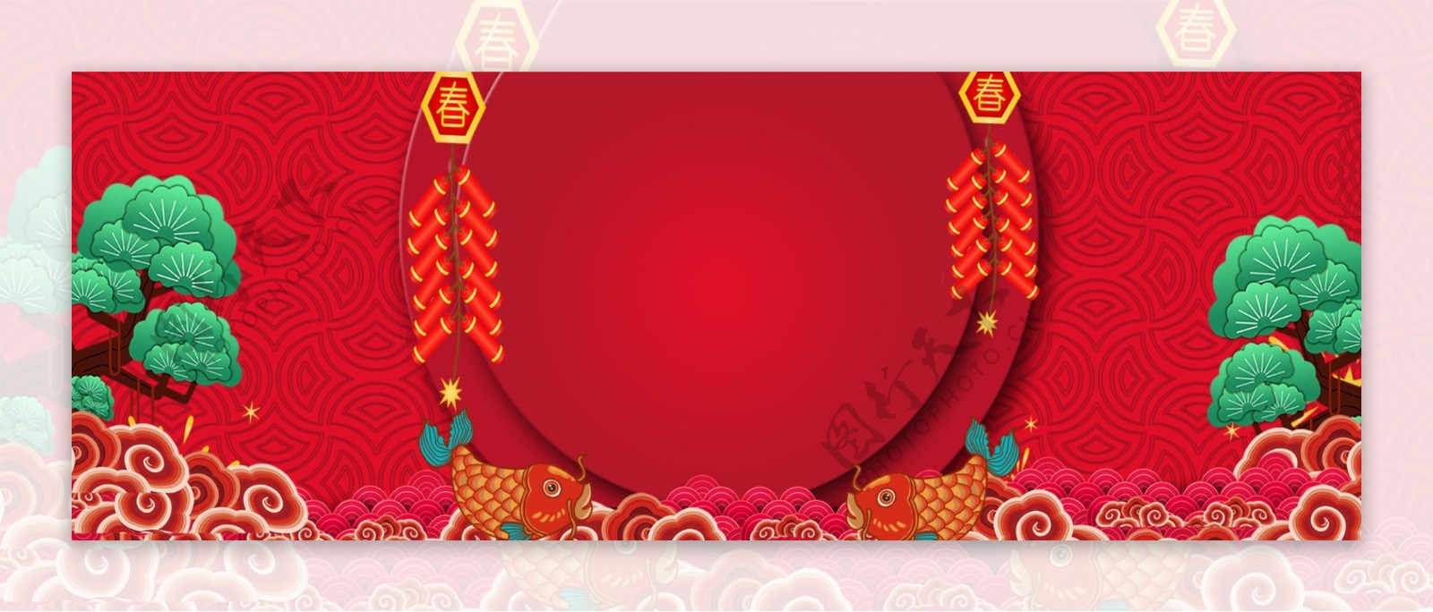 新年中国风红色电商海报背景