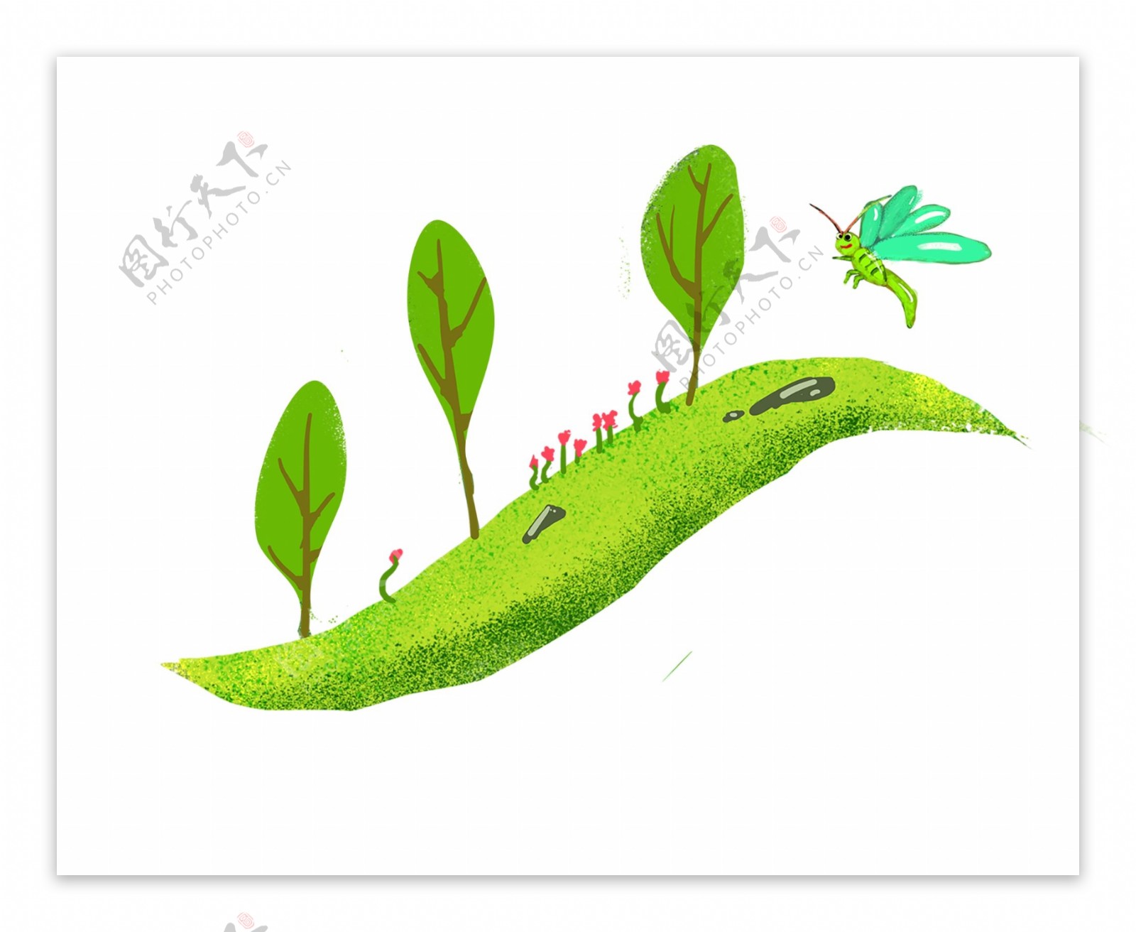 小昆虫装饰树木插画