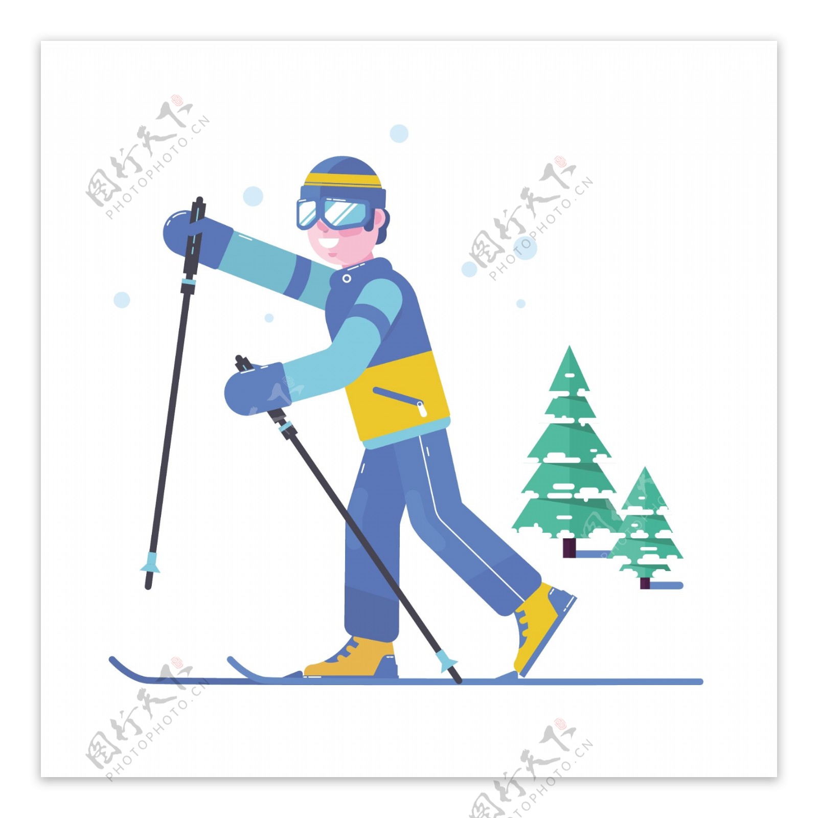 滑雪的男孩矢量素材
