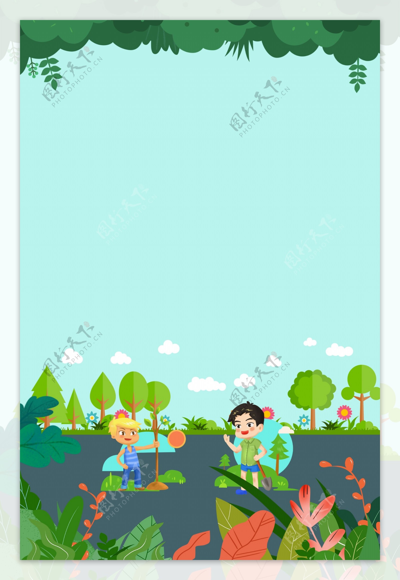 卡通风312植树节绿色环保节能海报
