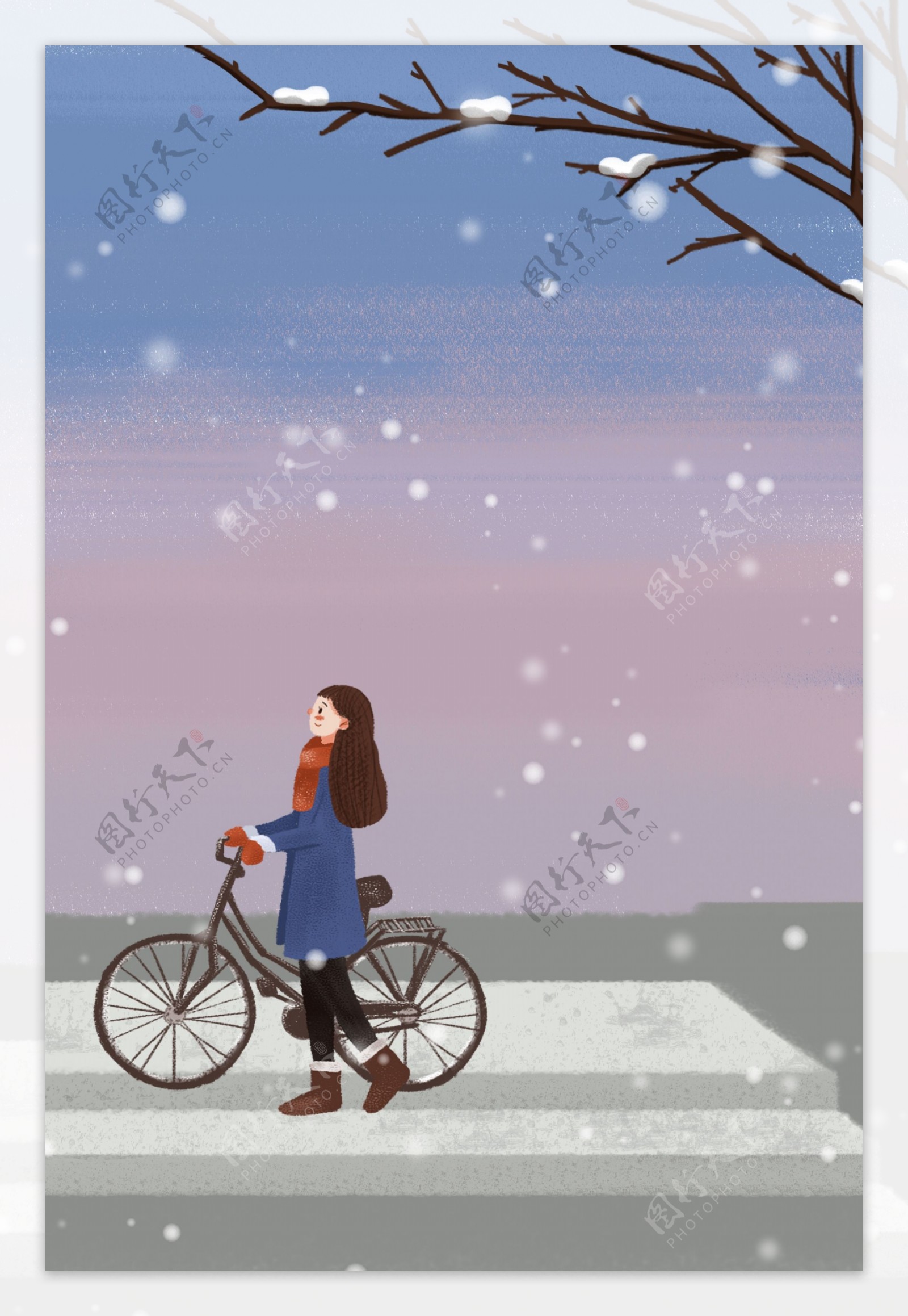 街道冬日女孩服装插画海报