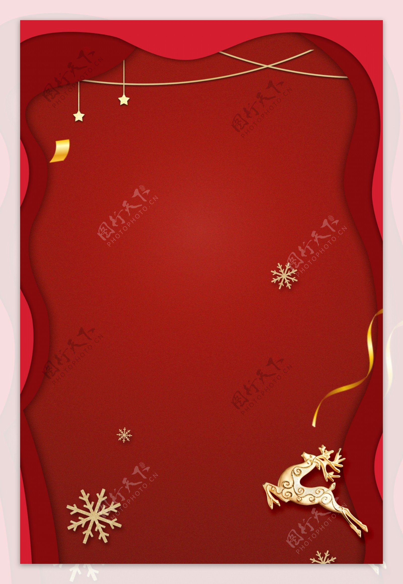 圣诞节剪纸风红色梦幻扁平背景海报