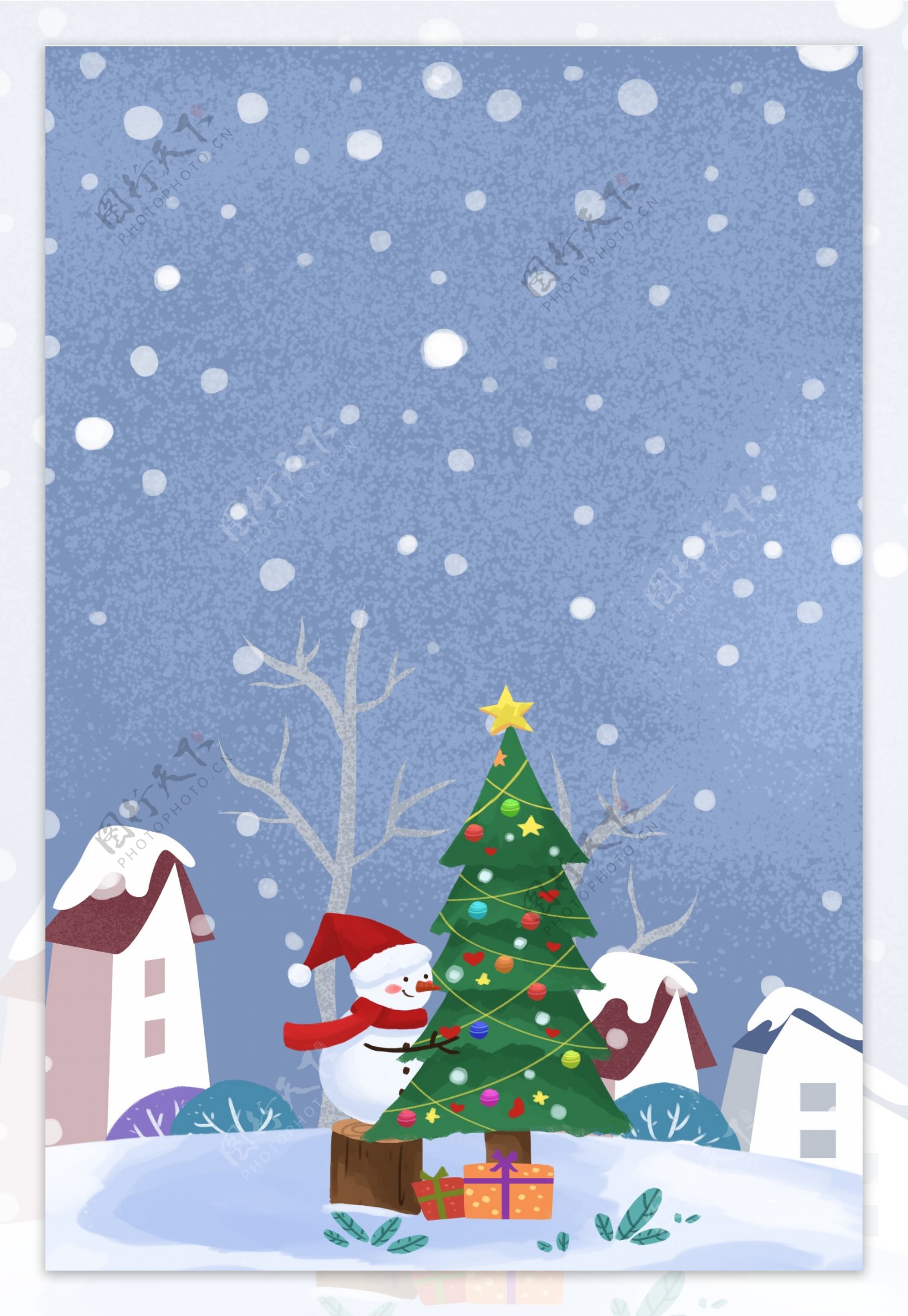 圣诞节卡通插画雪人促销海报