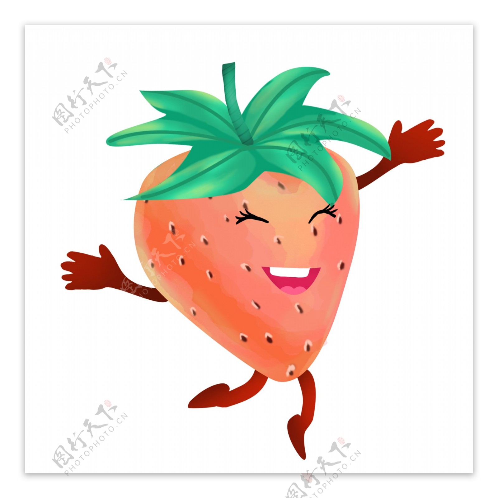 可商用高清手绘卡通水彩风水果表情草莓