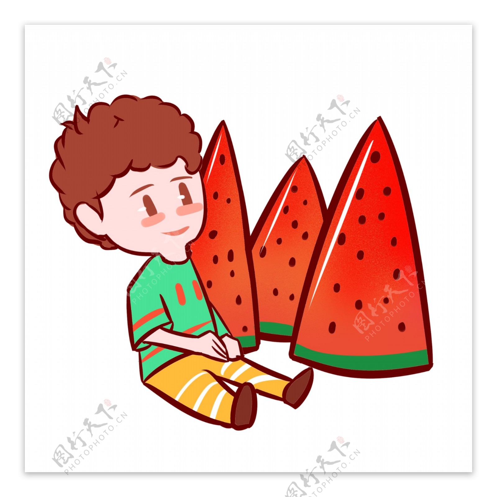 夏天吃西瓜的男孩