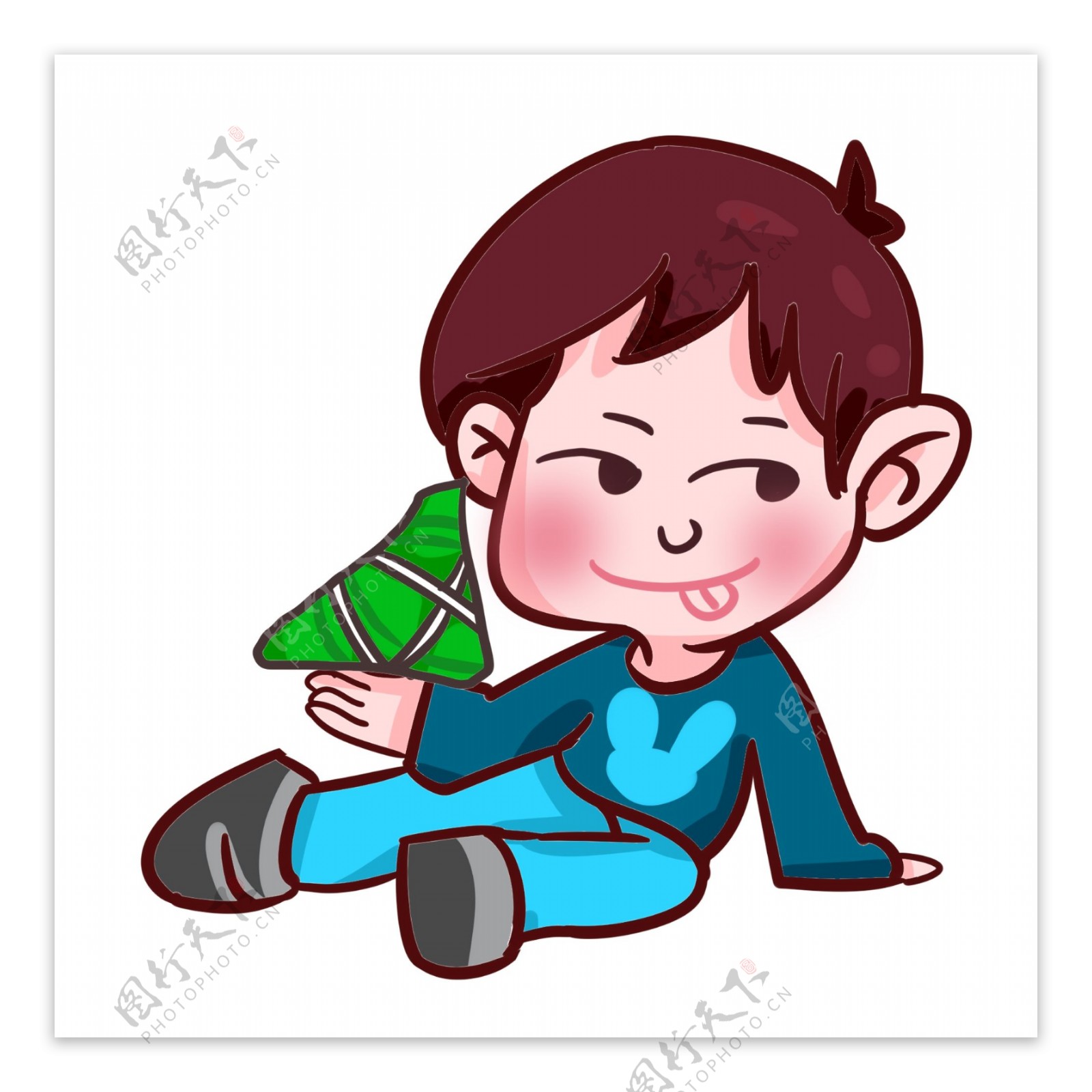 端午节吃粽子的小男孩手绘插画