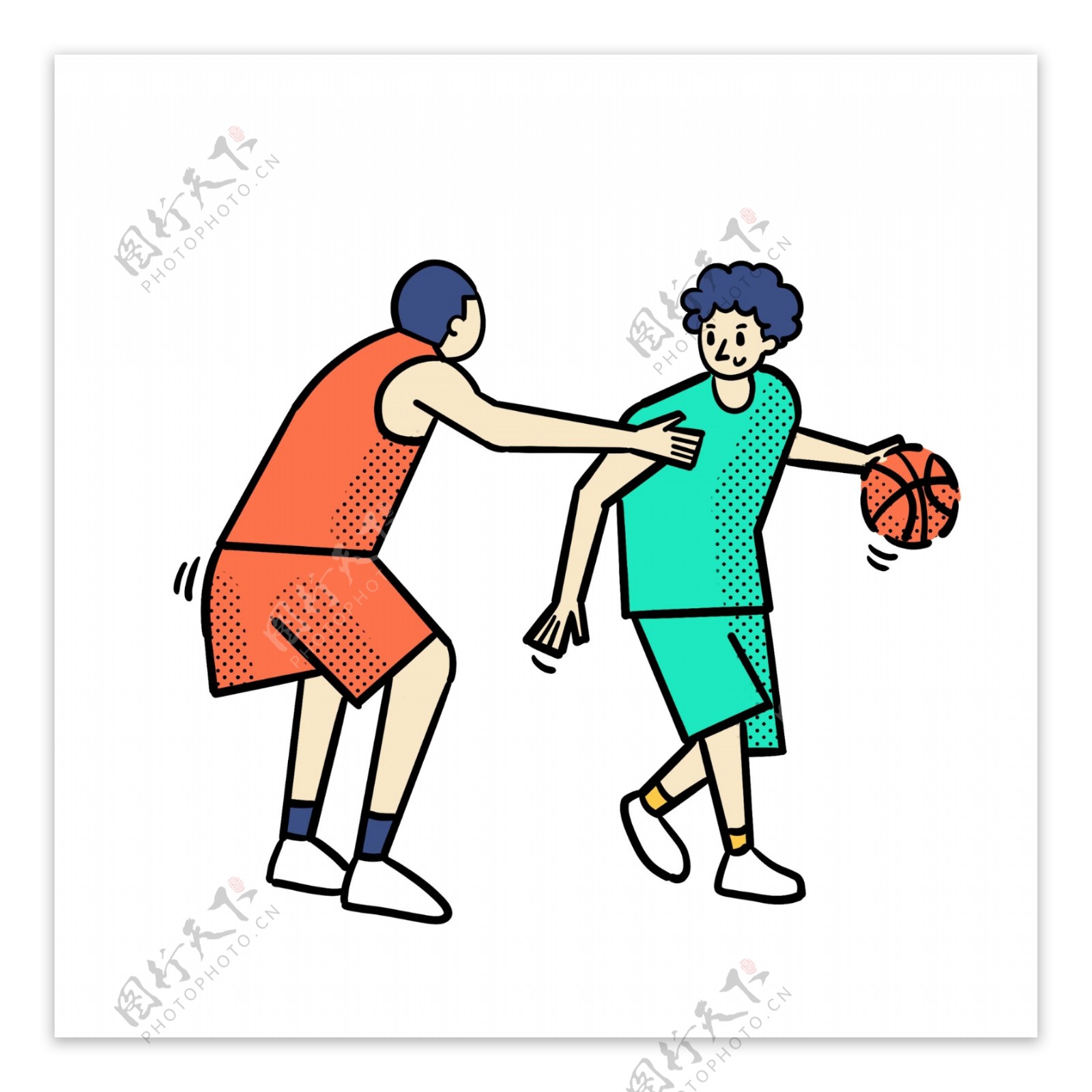 卡通矢量免抠扁平可爱打篮球的男生