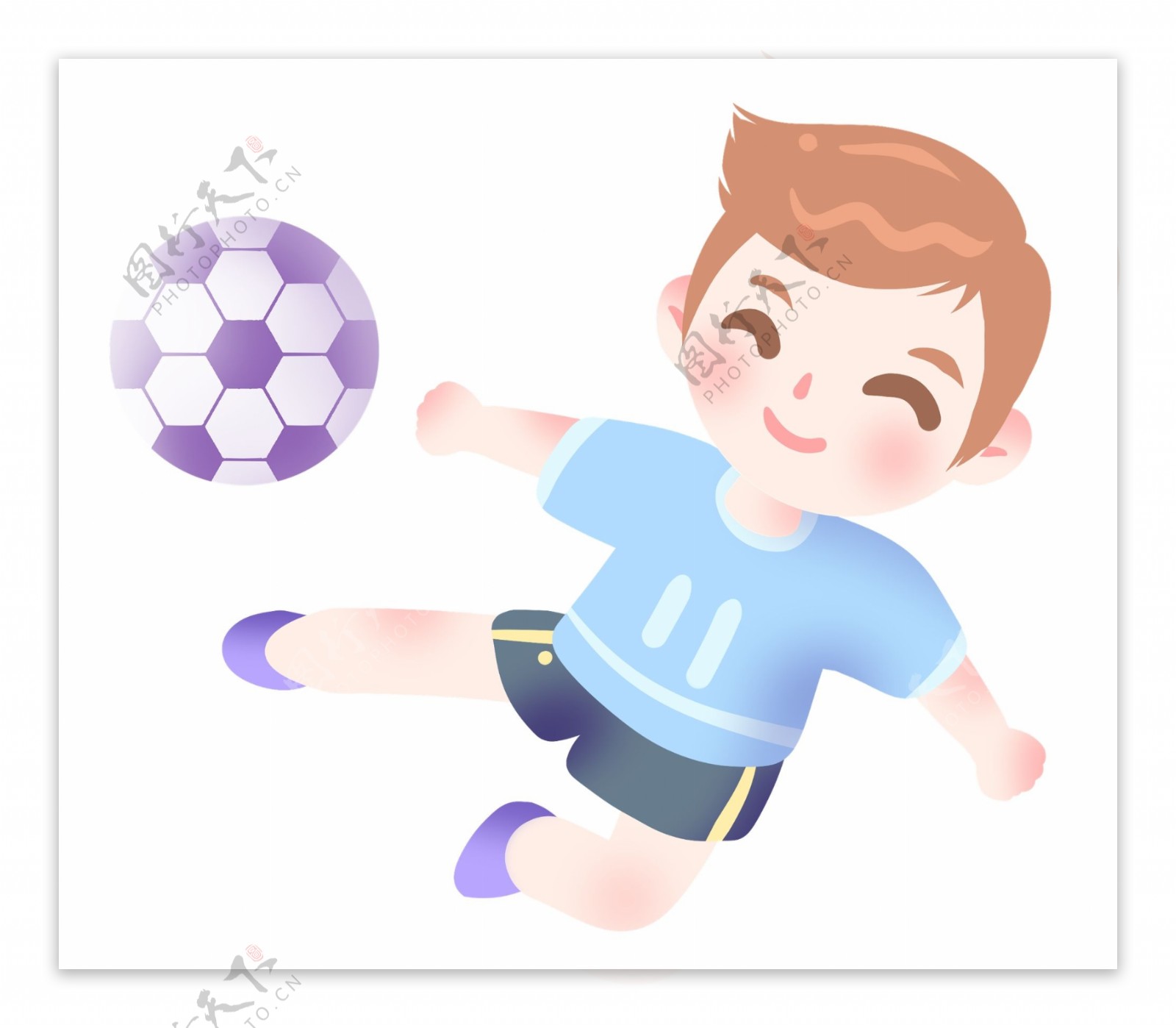 踢足球跳跃的小男孩插画