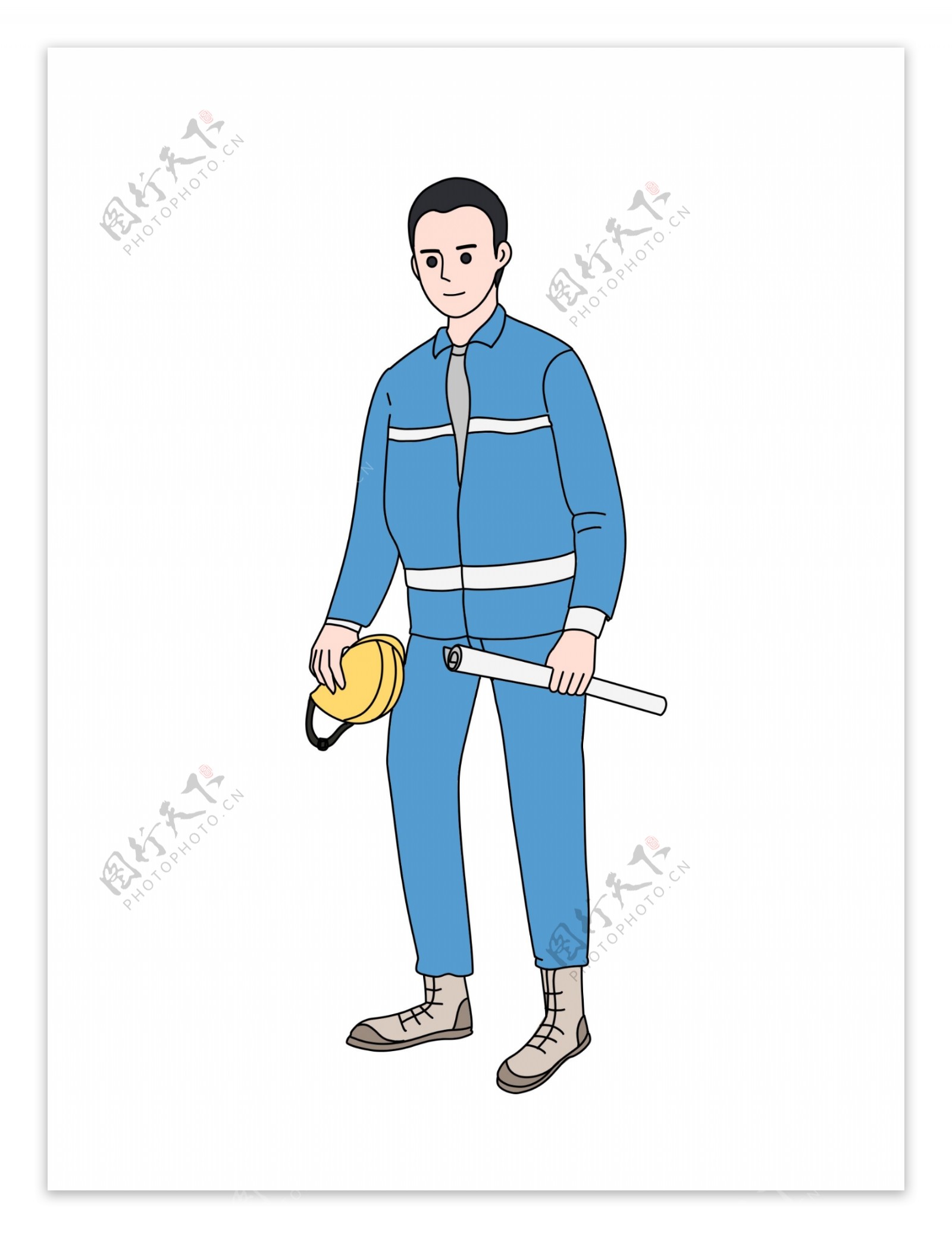 蓝衣服黄帽子的工人插画PNG图片