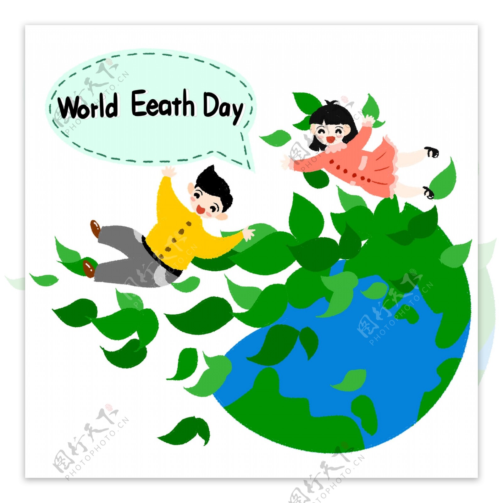 世界地球日漂浮树叶绿色地球