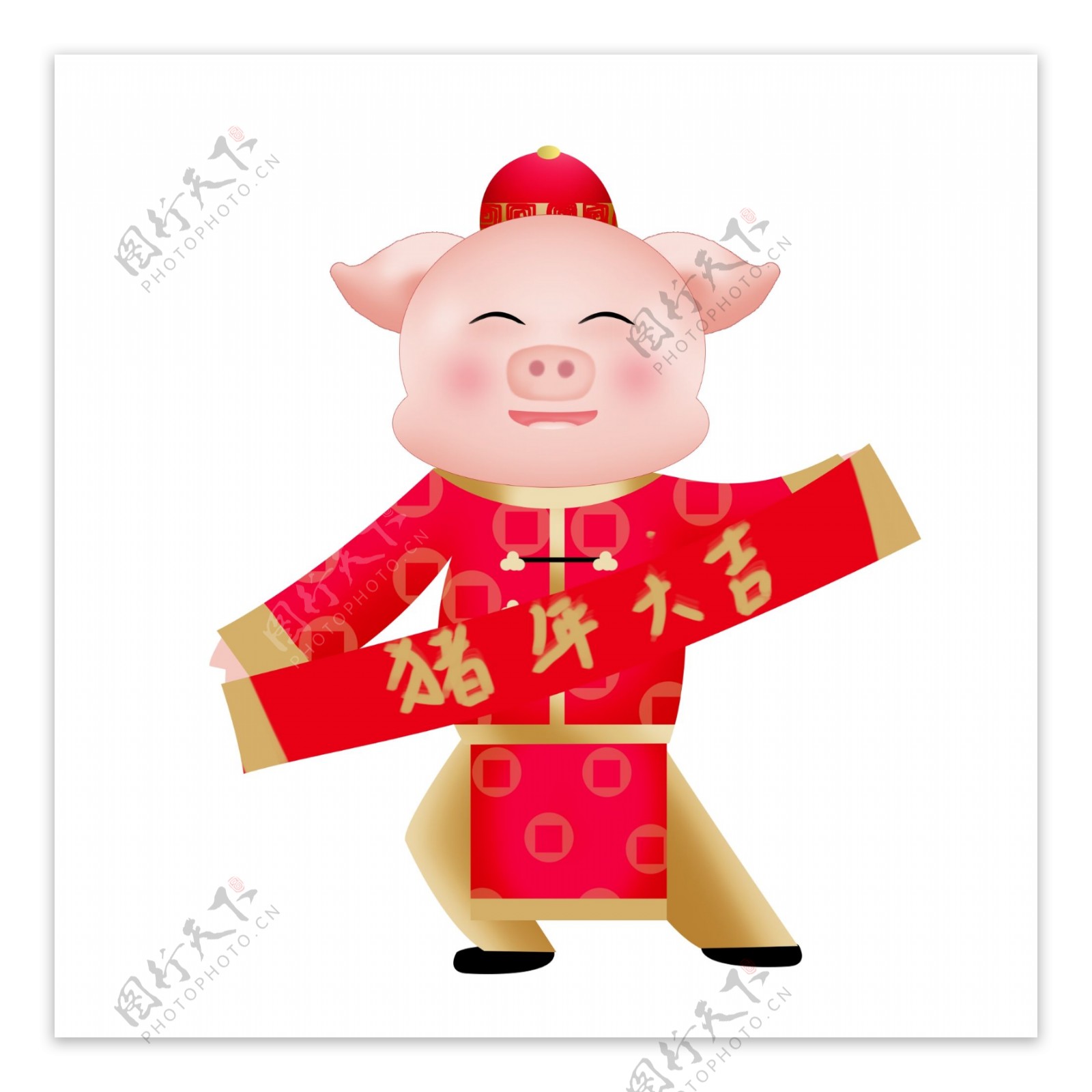 财神猪新年祝福2019猪年祝福猪年大吉插图商业插画