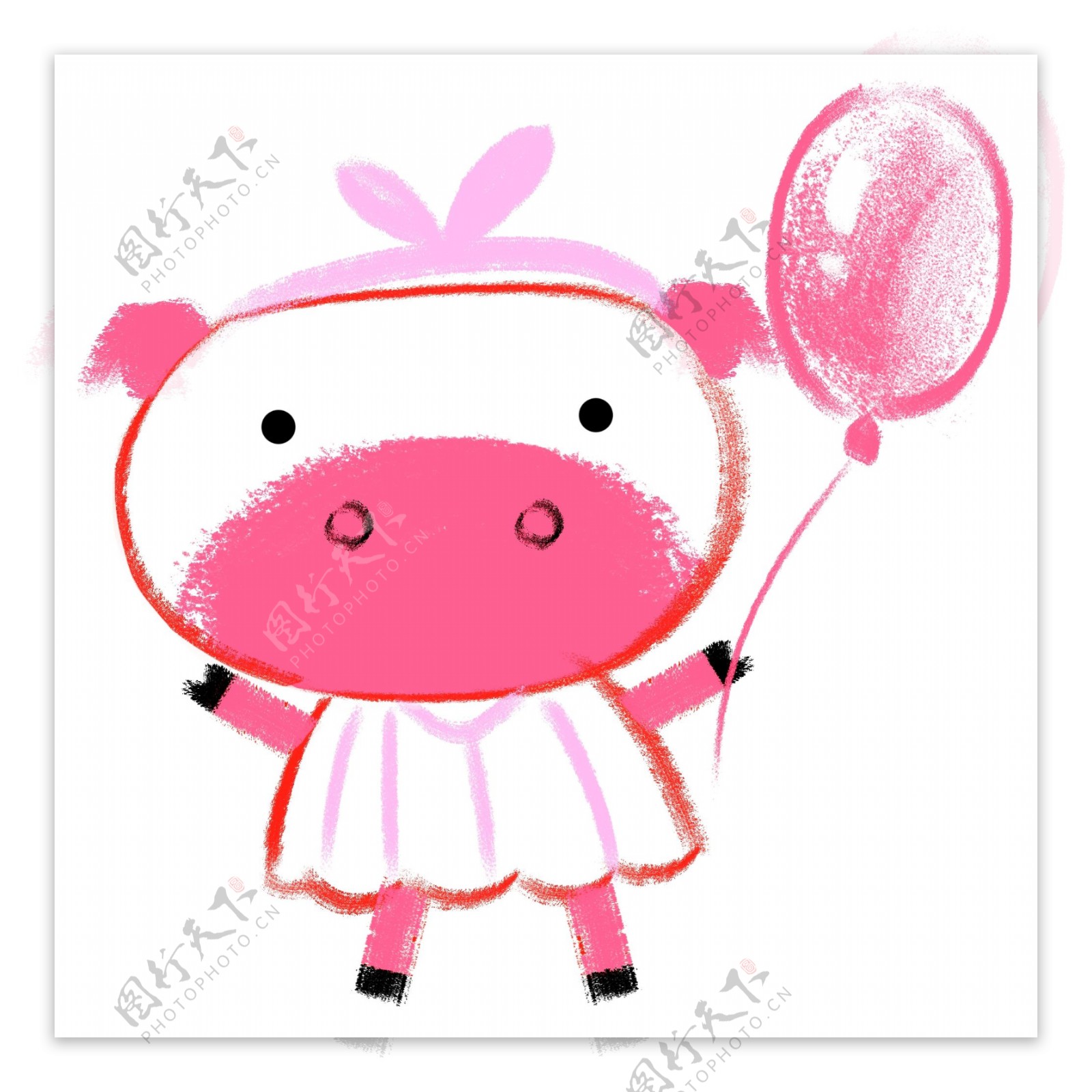手绘拿气球的小猪插画