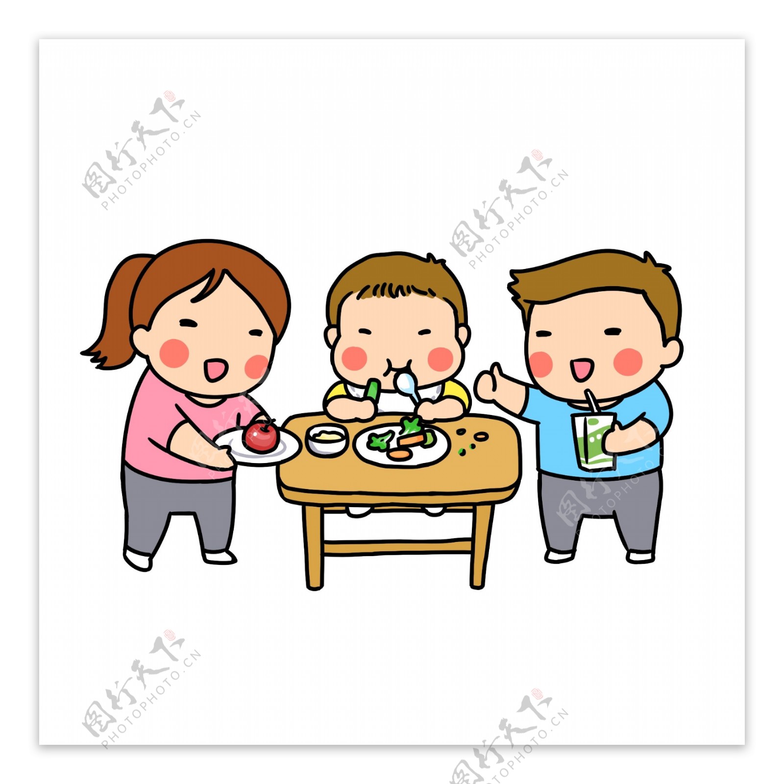 手绘母婴孩子吃饭插画